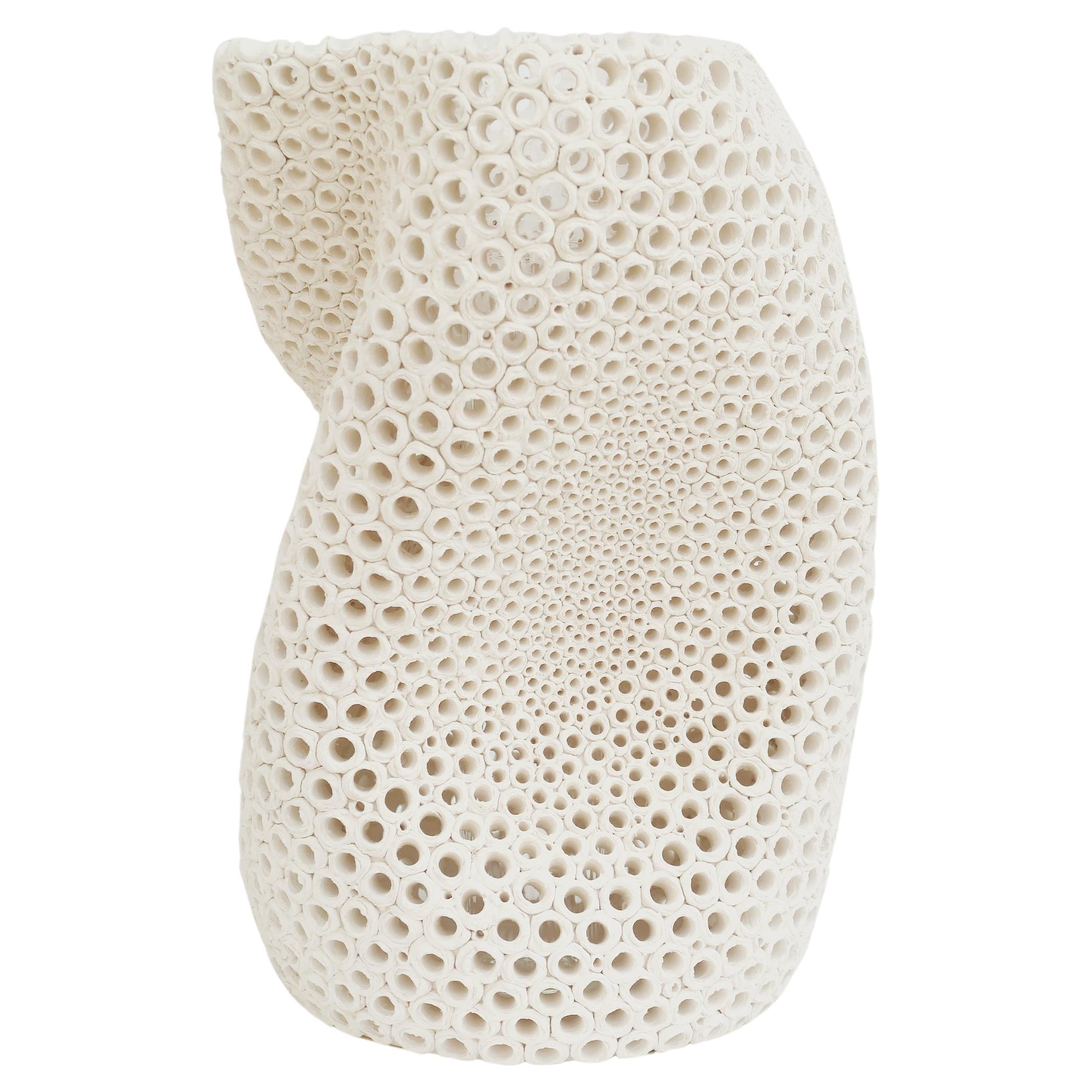 Undulating Hand-Pierced Limited Edition Earthenware Vase by Gilles Caffier For Sale