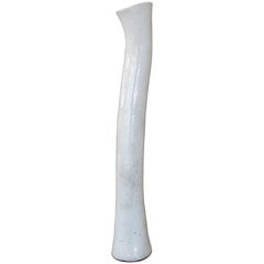 Tall, Undulating Ceramic Vase, Handbuilt, Glazed in White on Stoneware