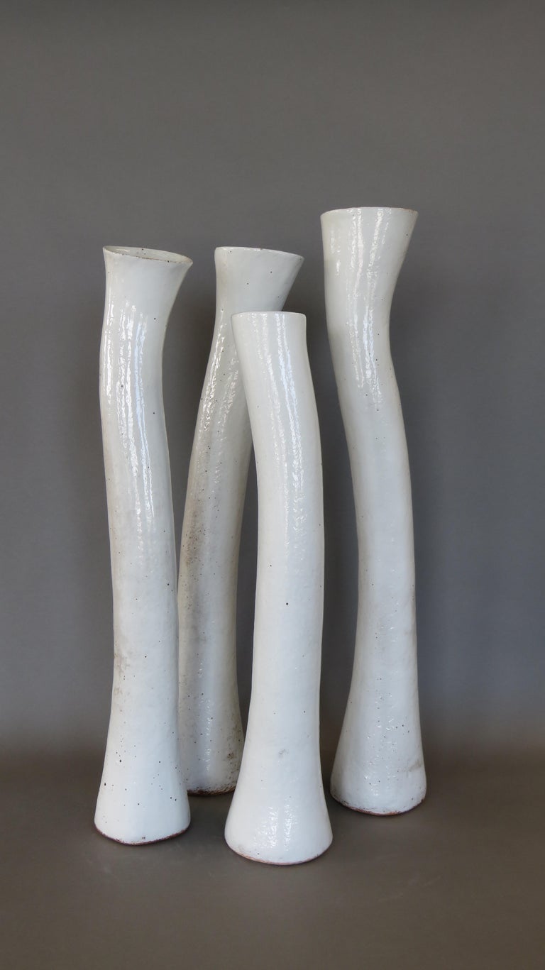 Undulating Handbuilt Ceramic Vase, in White SplitGlaze, 25.25 Inches Tall at 1stDibs