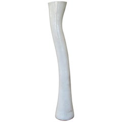 Undulating Handbuilt Ceramic Vase, in White Split-Glaze, 25.25 Inches Tall