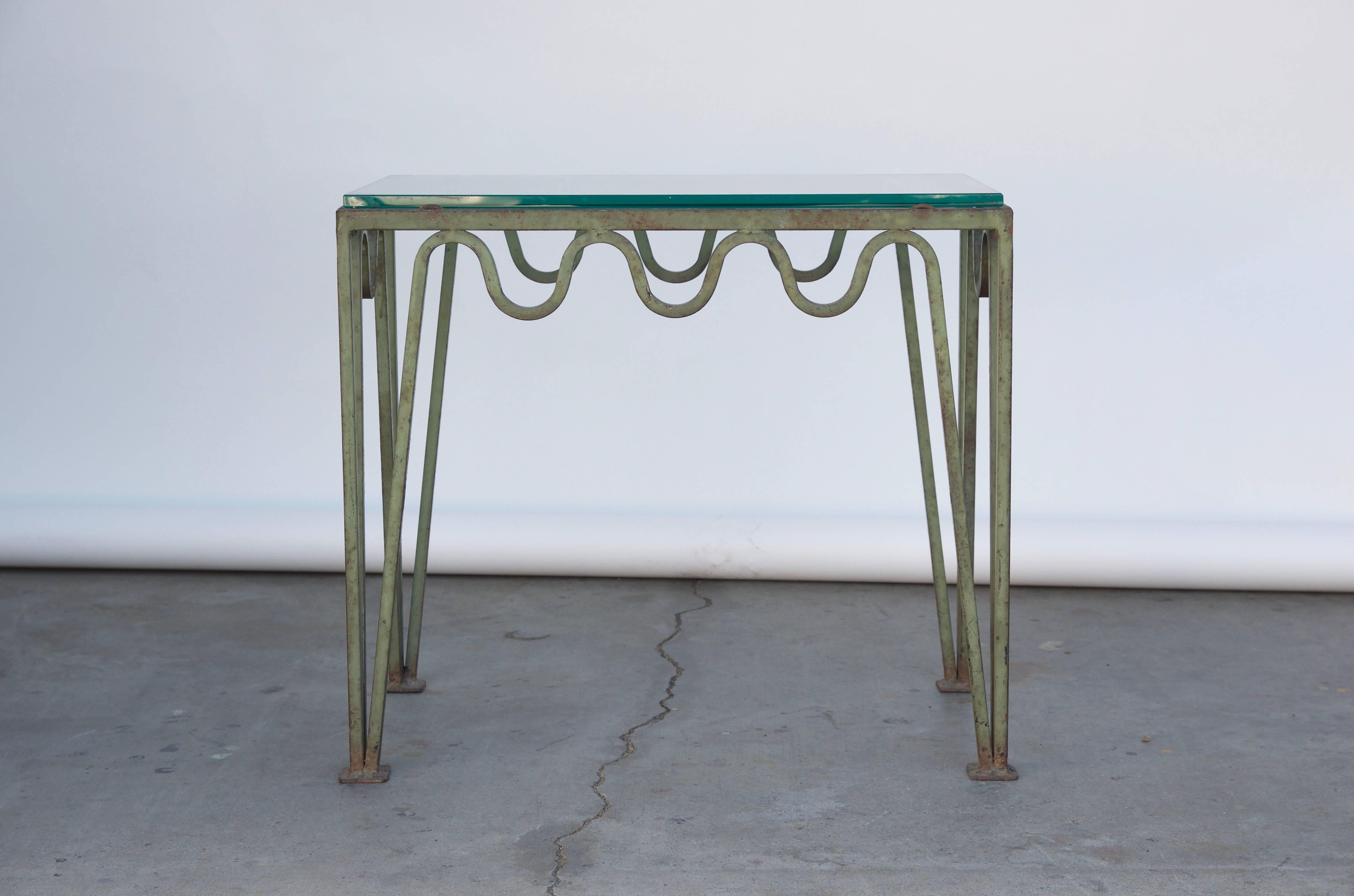 Modern Undulating 'Méandre' Verdigris Iron and Glass Side Table by Design Frères For Sale