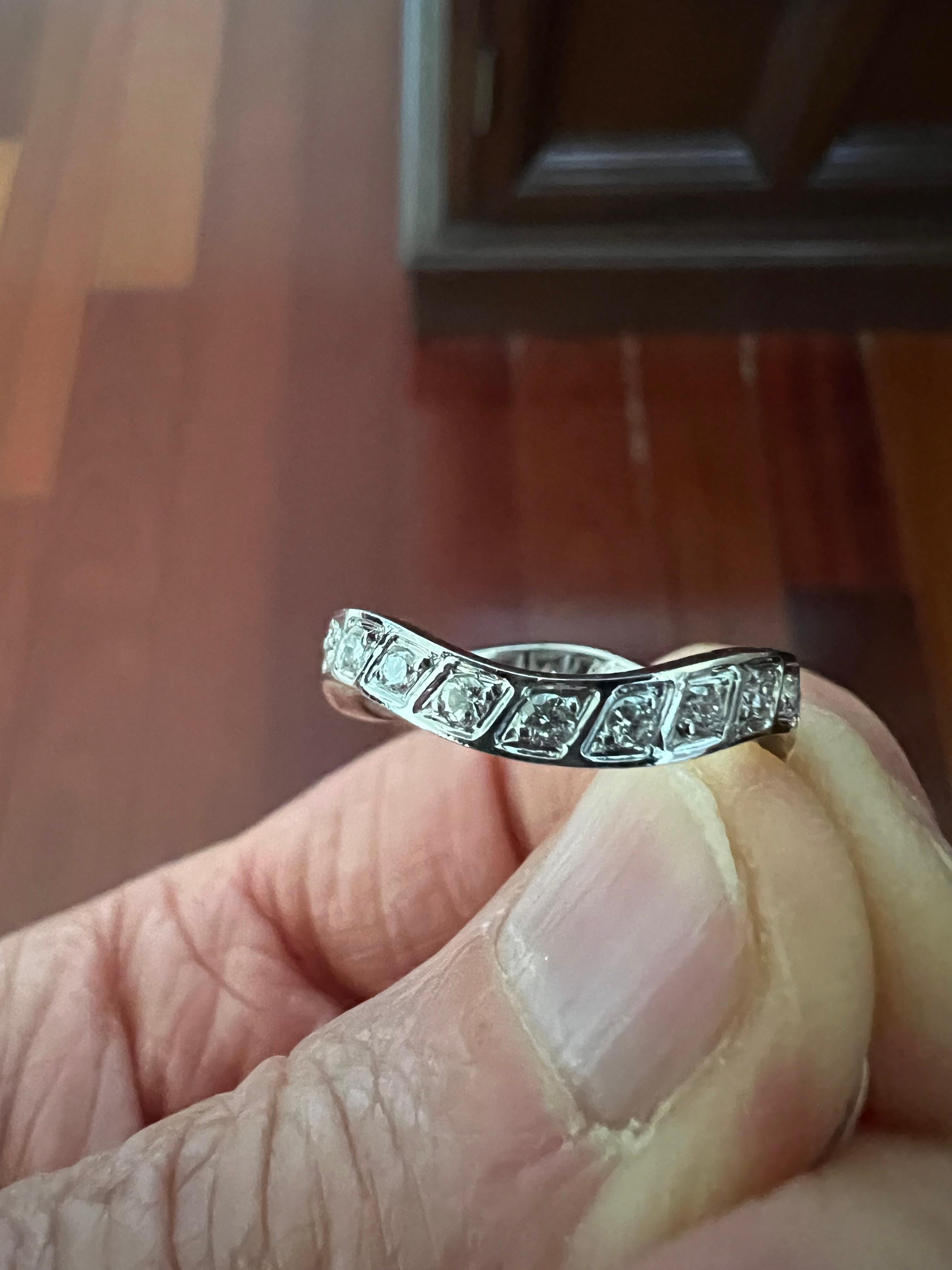 Undulating Vintage Diamond White Gold Eternity Band Ring Size 6.25 6