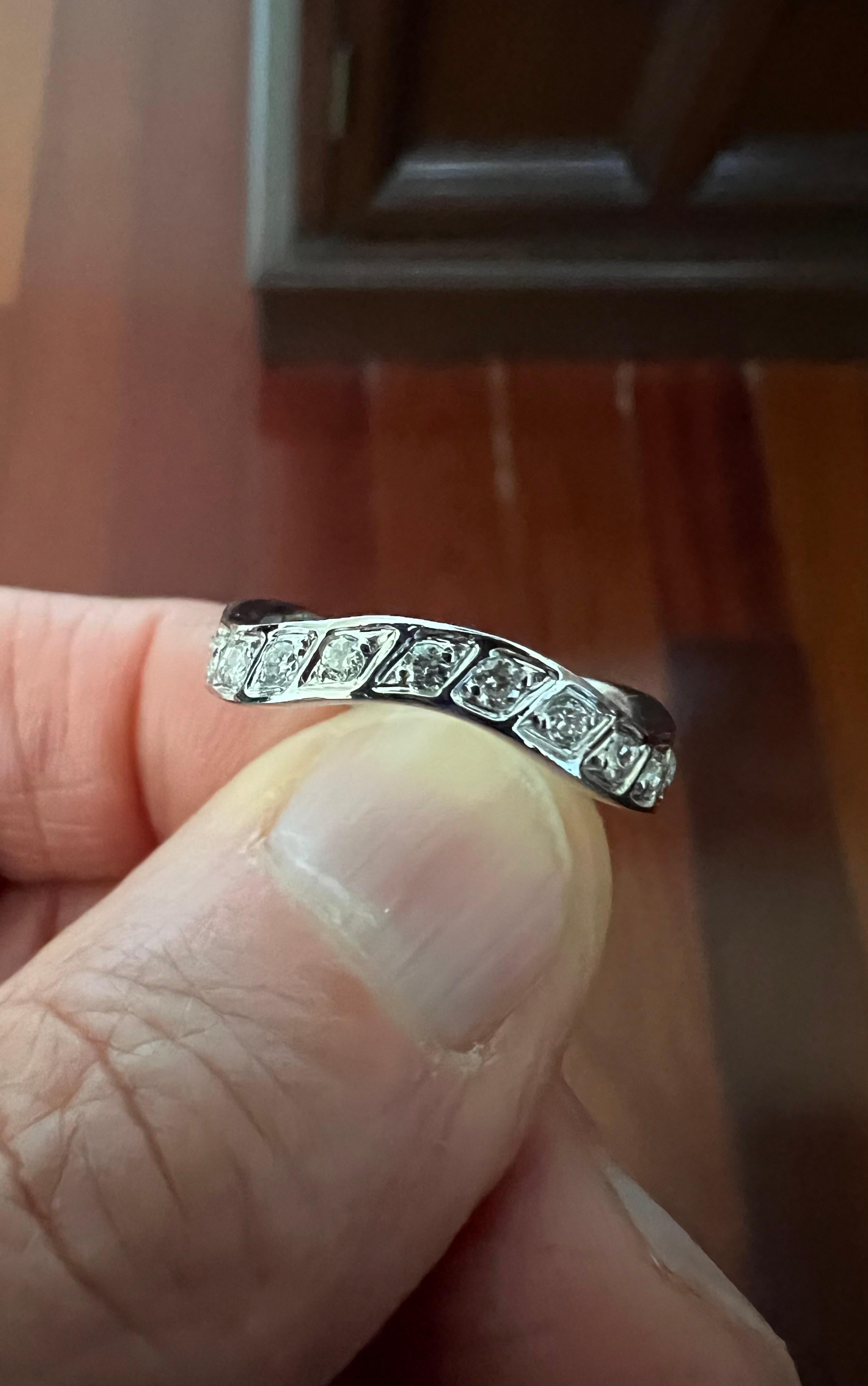 Undulating Vintage Diamond White Gold Eternity Band Ring Size 6.25 7