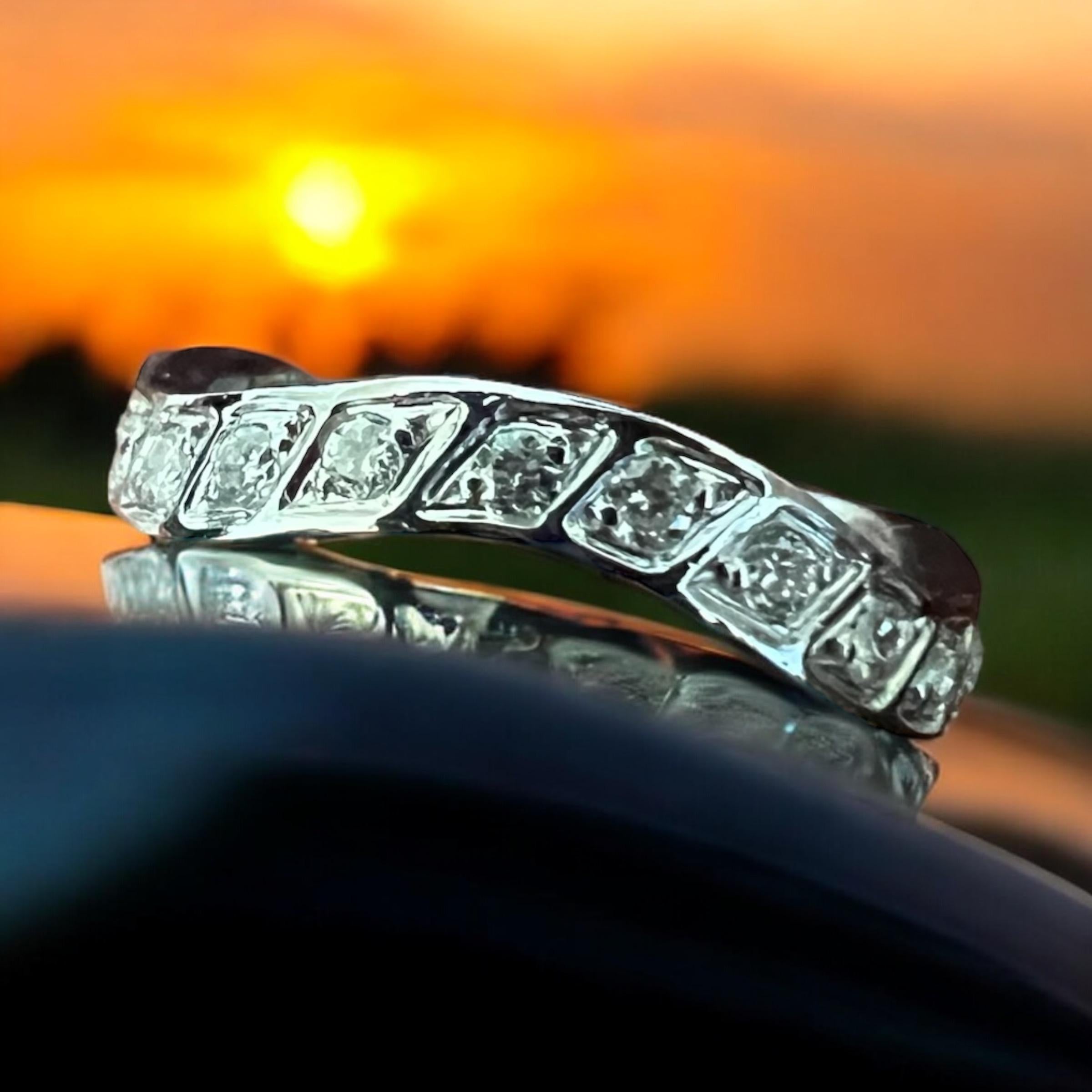 Modern Undulating Vintage Diamond White Gold Eternity Band Ring Size 6.25