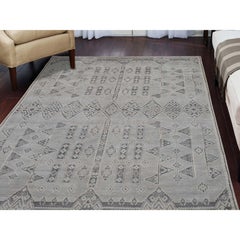 Undyed Natural Wool Southwestern Peshawar Berber Motif Influence Rug
