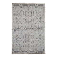 Undyed Natural Wool Southwestern Peshawar Berber Motif Influence Rug