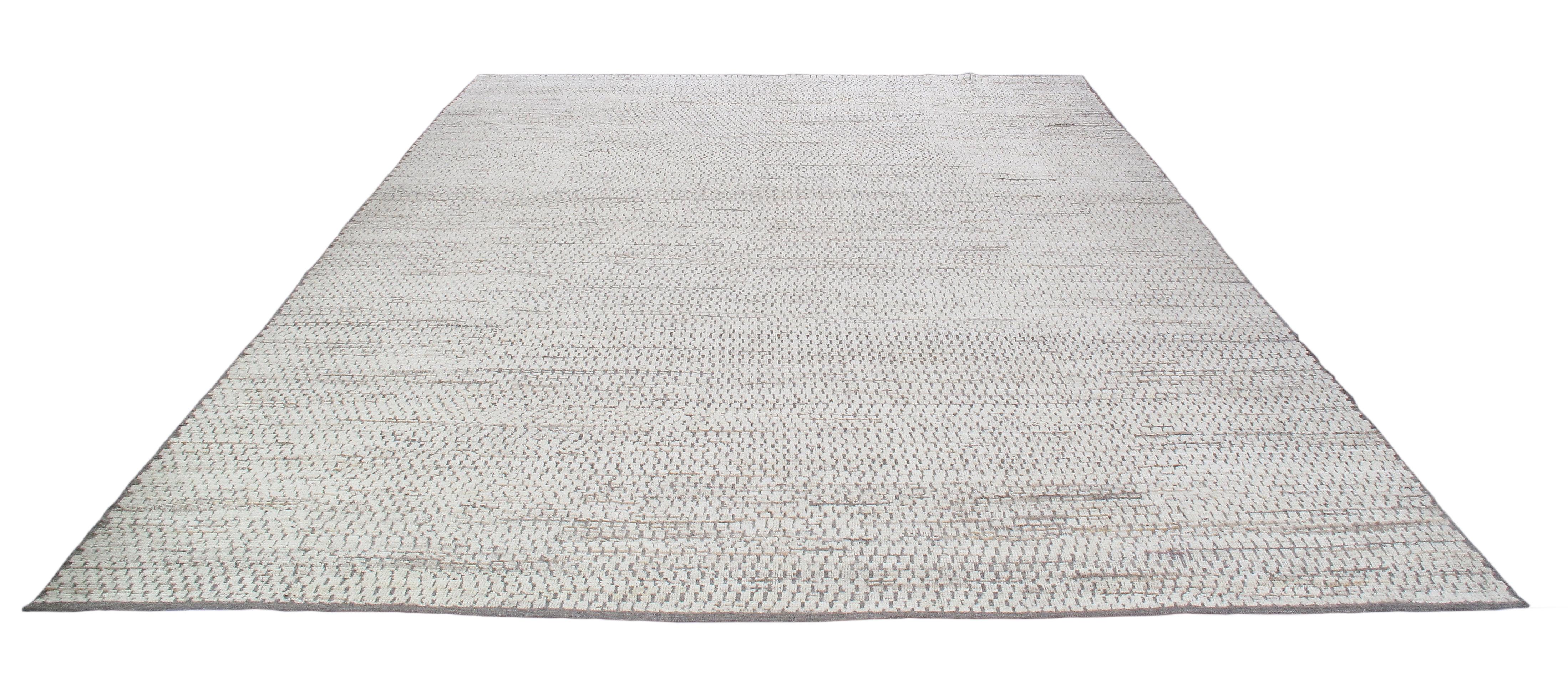 Hand-Knotted Undyed Wool Modern Relief Minimalist Textural Rug  For Sale