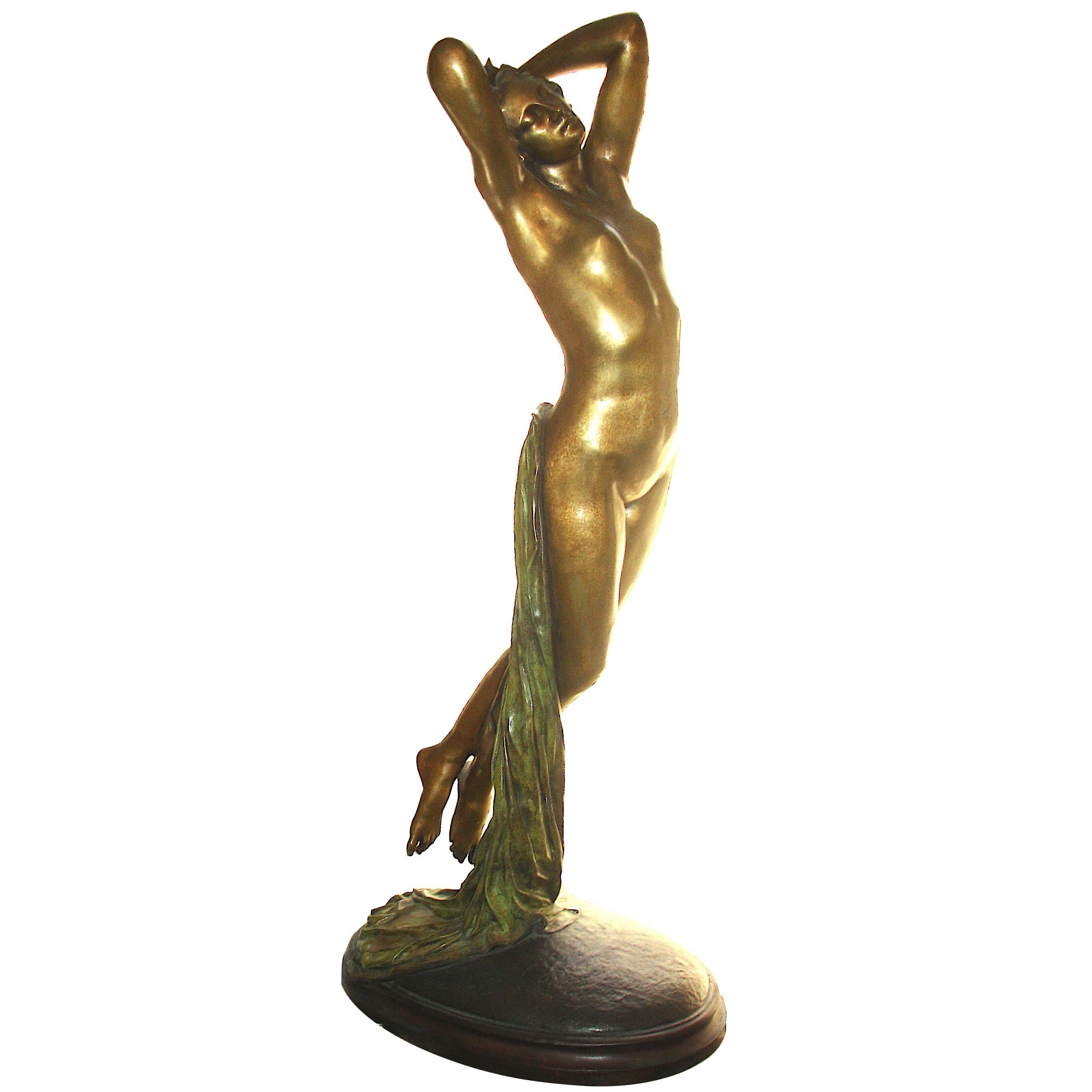 ‘Une Heure De La Nuit" Bronze Figure of Goddess Aurora After Joseph Pollet For Sale