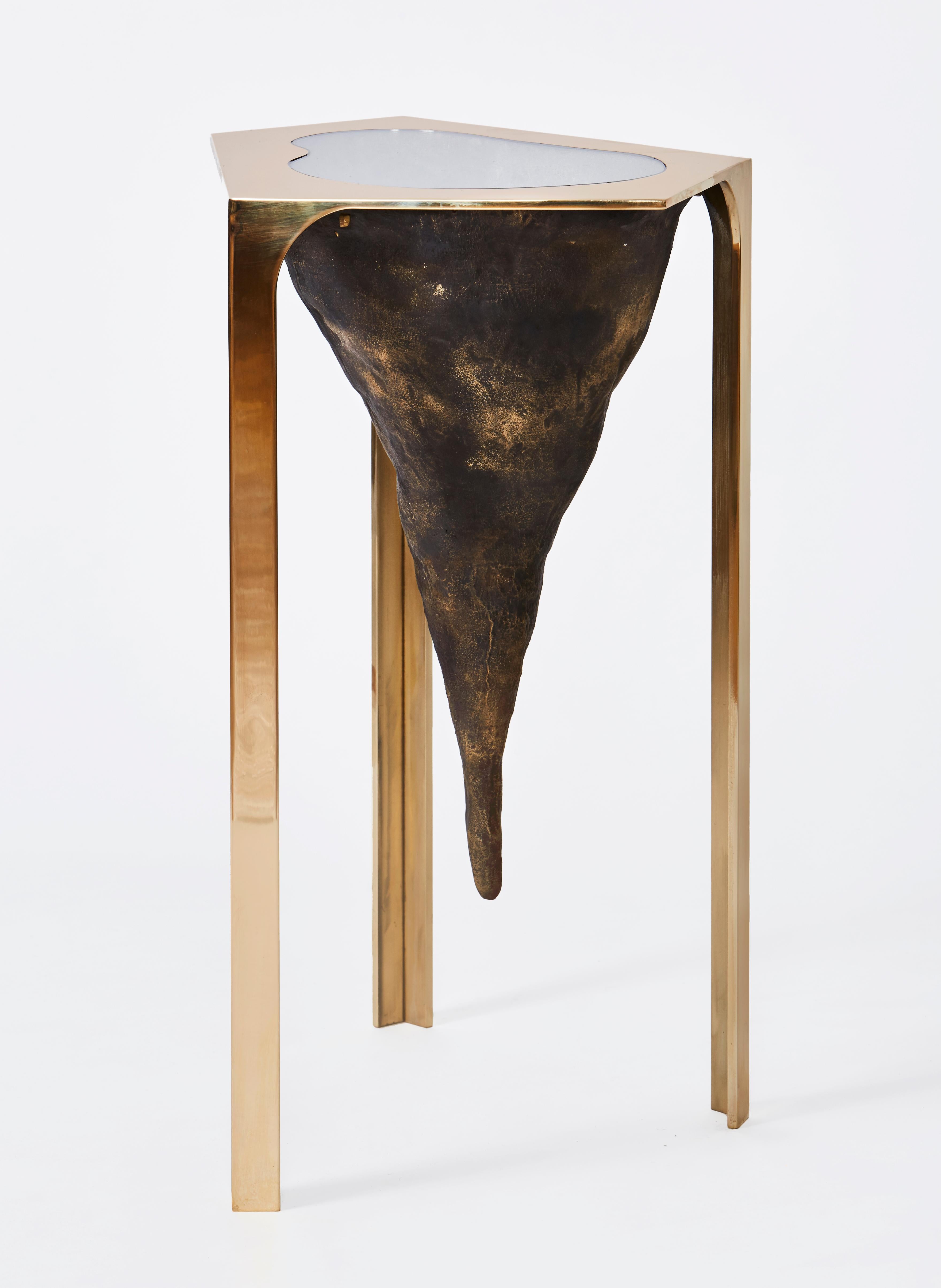 Modern Unearth Table in Bronze, Glass, and Brass by Cam Crockford For Sale