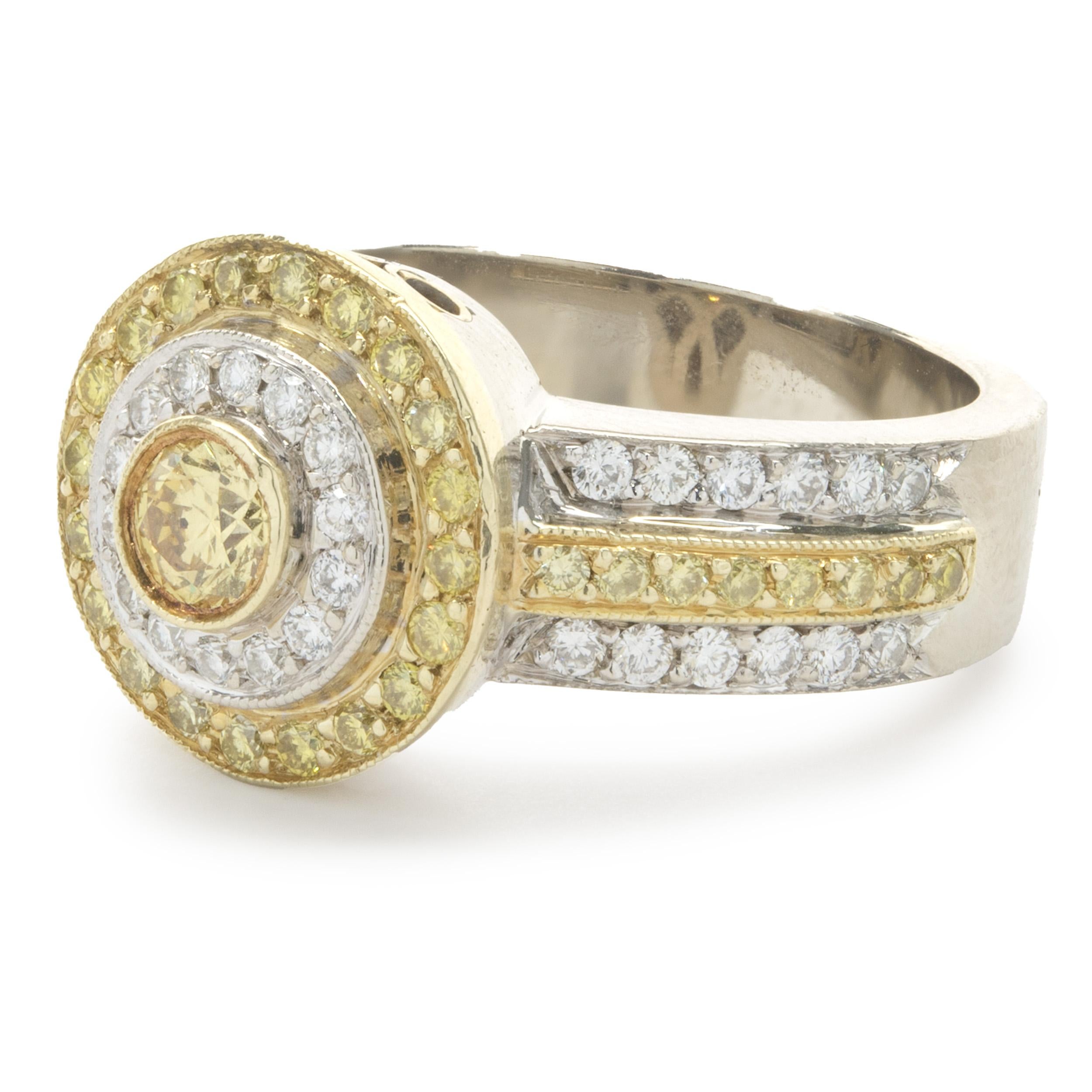 Uneek 18 Karat Yellow and White Gold Fancy Yellow and White Diamond Layered Ring In Excellent Condition For Sale In Scottsdale, AZ