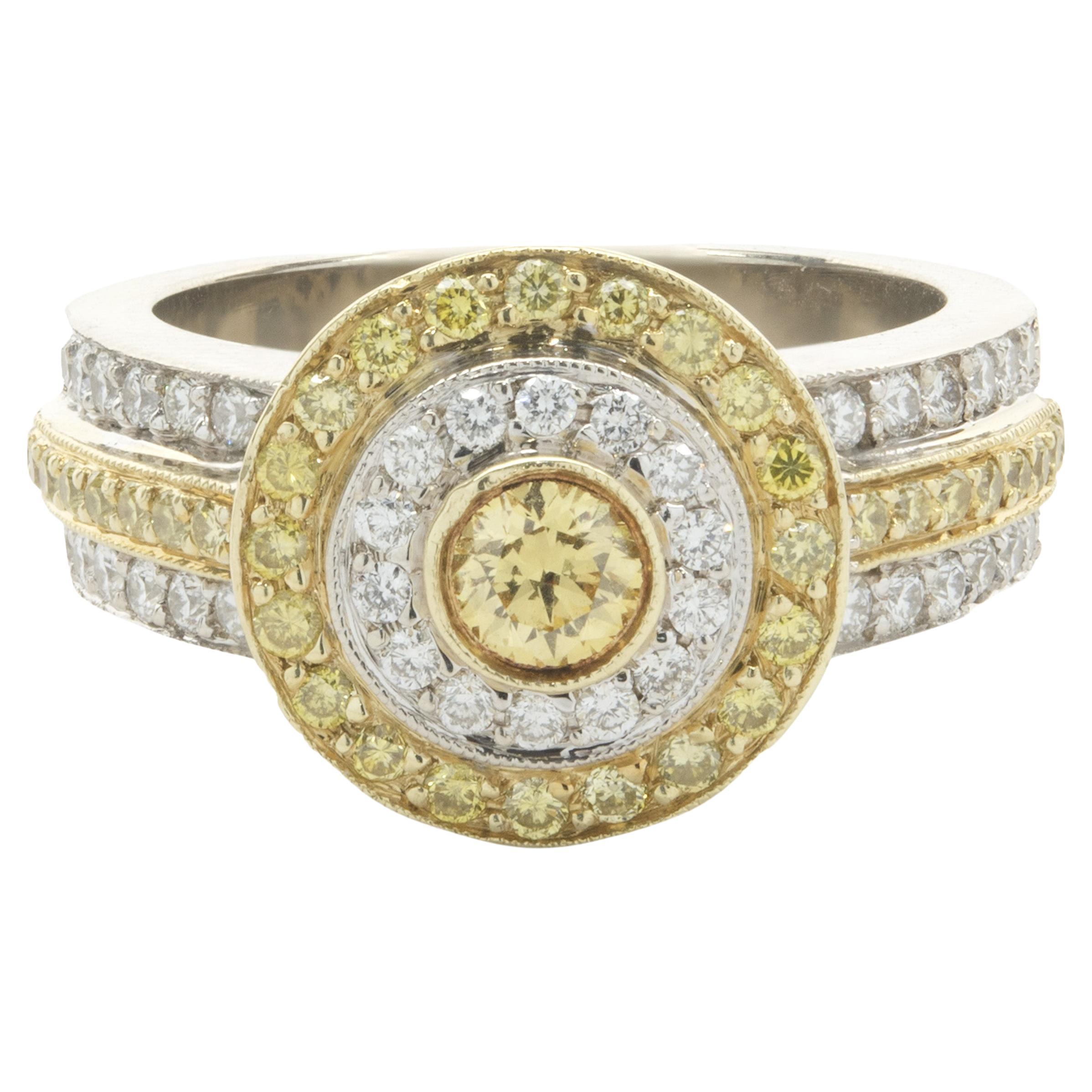 Uneek 18 Karat Yellow and White Gold Fancy Yellow and White Diamond Layered Ring For Sale