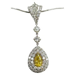 Uneek Platinum & 18KT Gold Necklace with White Diamonds & Yellow Center