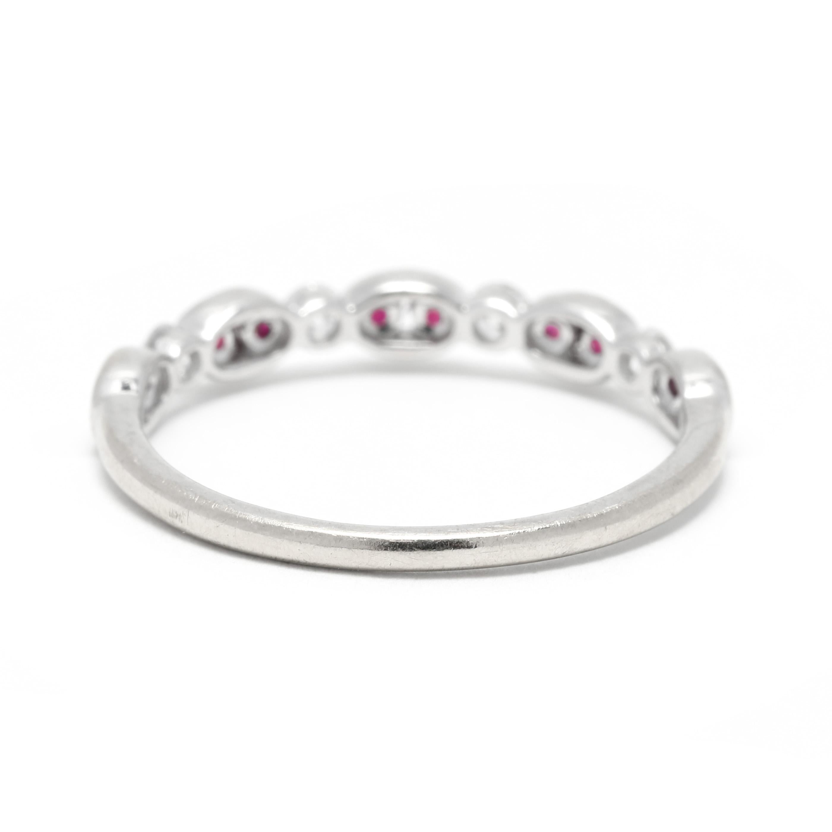 Round Cut Uneek Ruby Diamond Stackable Wedding Band, 14K White Gold, Ring For Sale