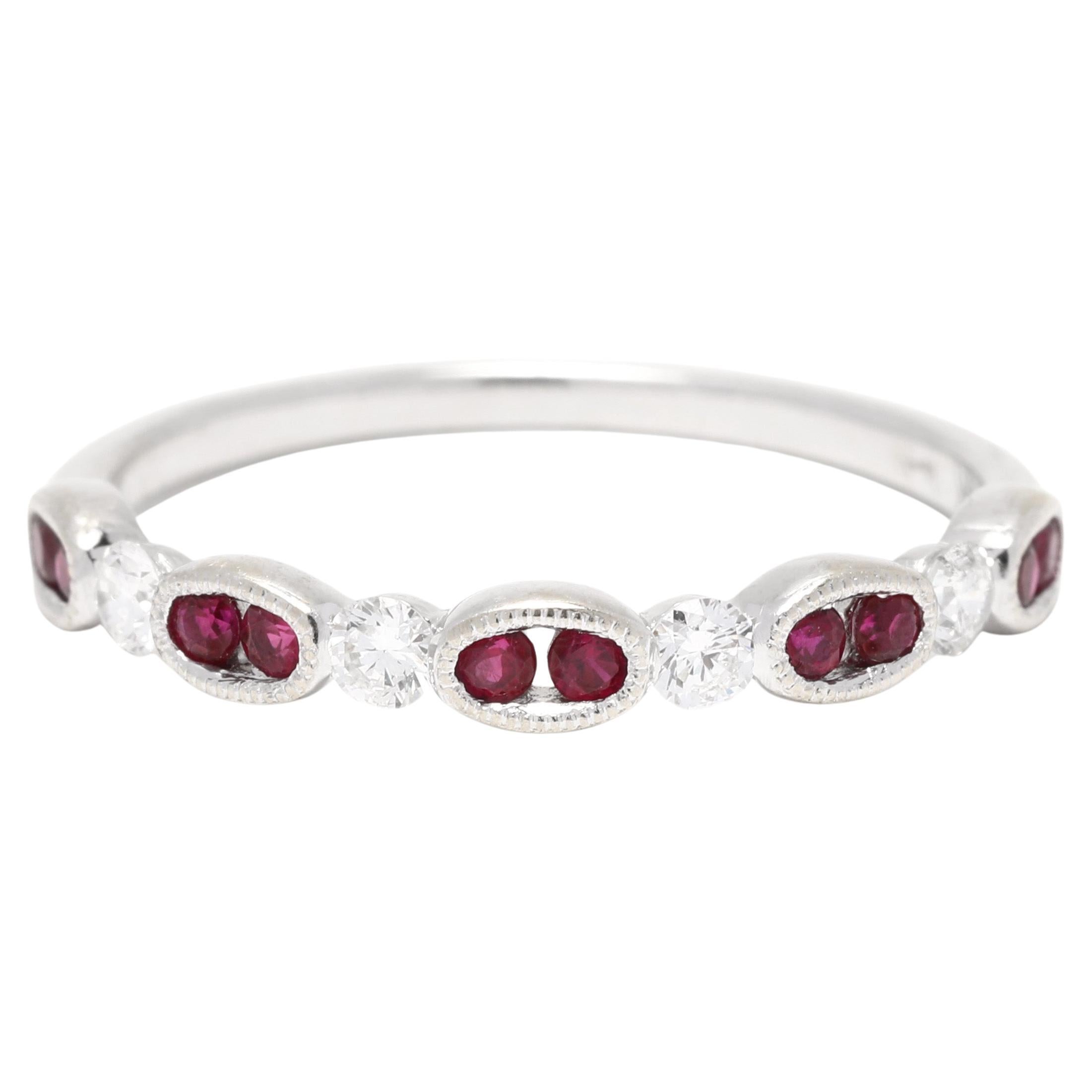 Uneek Ruby Diamond Stackable Wedding Band, 14K White Gold, Ring For Sale