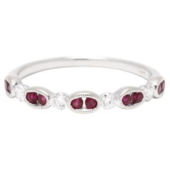 Vintage Uneek Ruby Diamond Stackable Wedding Band, 14K White Gold, Ring