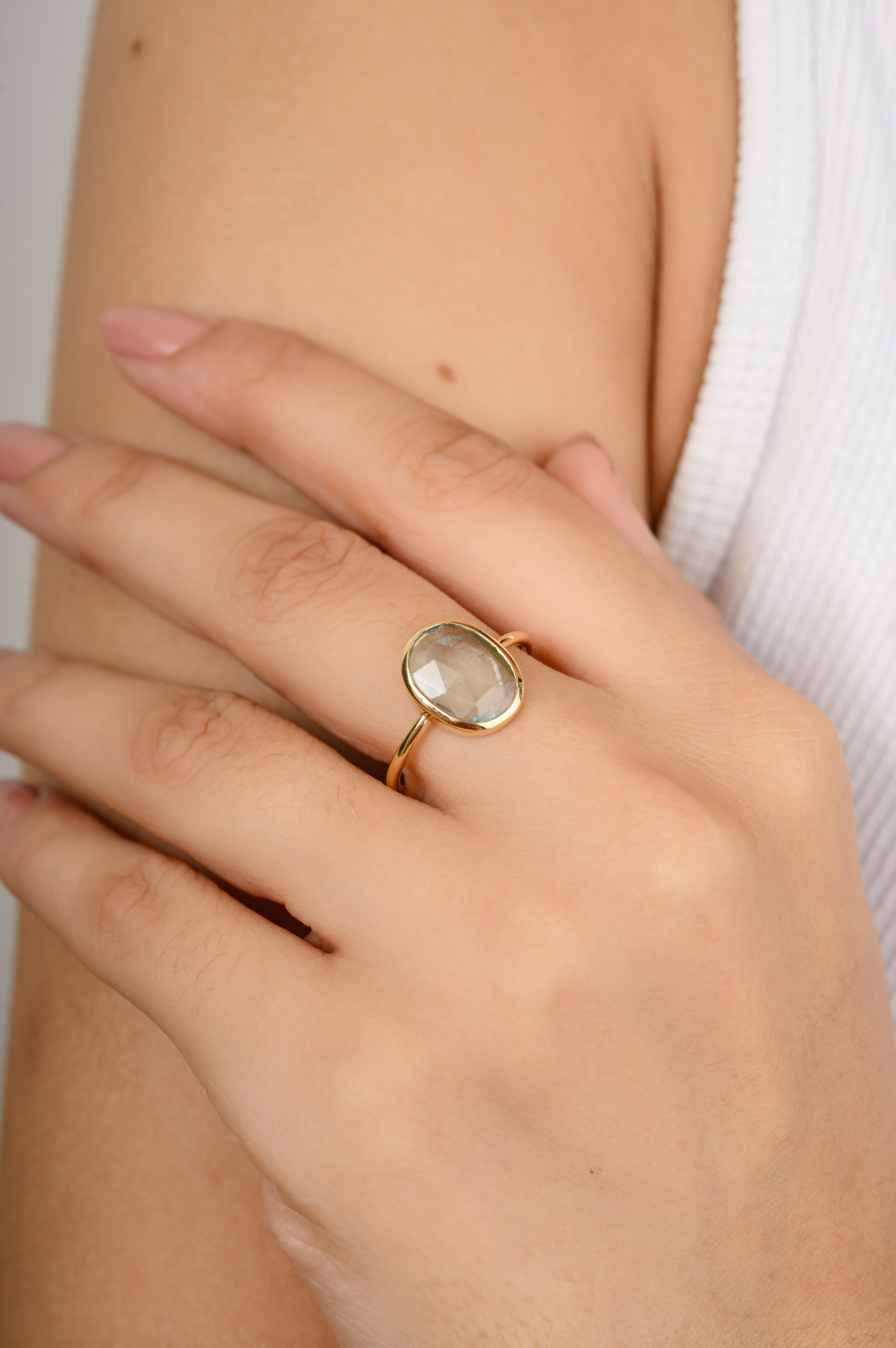 For Sale:  Uneven Cut Tourmaline Bezel Set Everyday Ring for Her in 18k Solid Yellow Gold 2