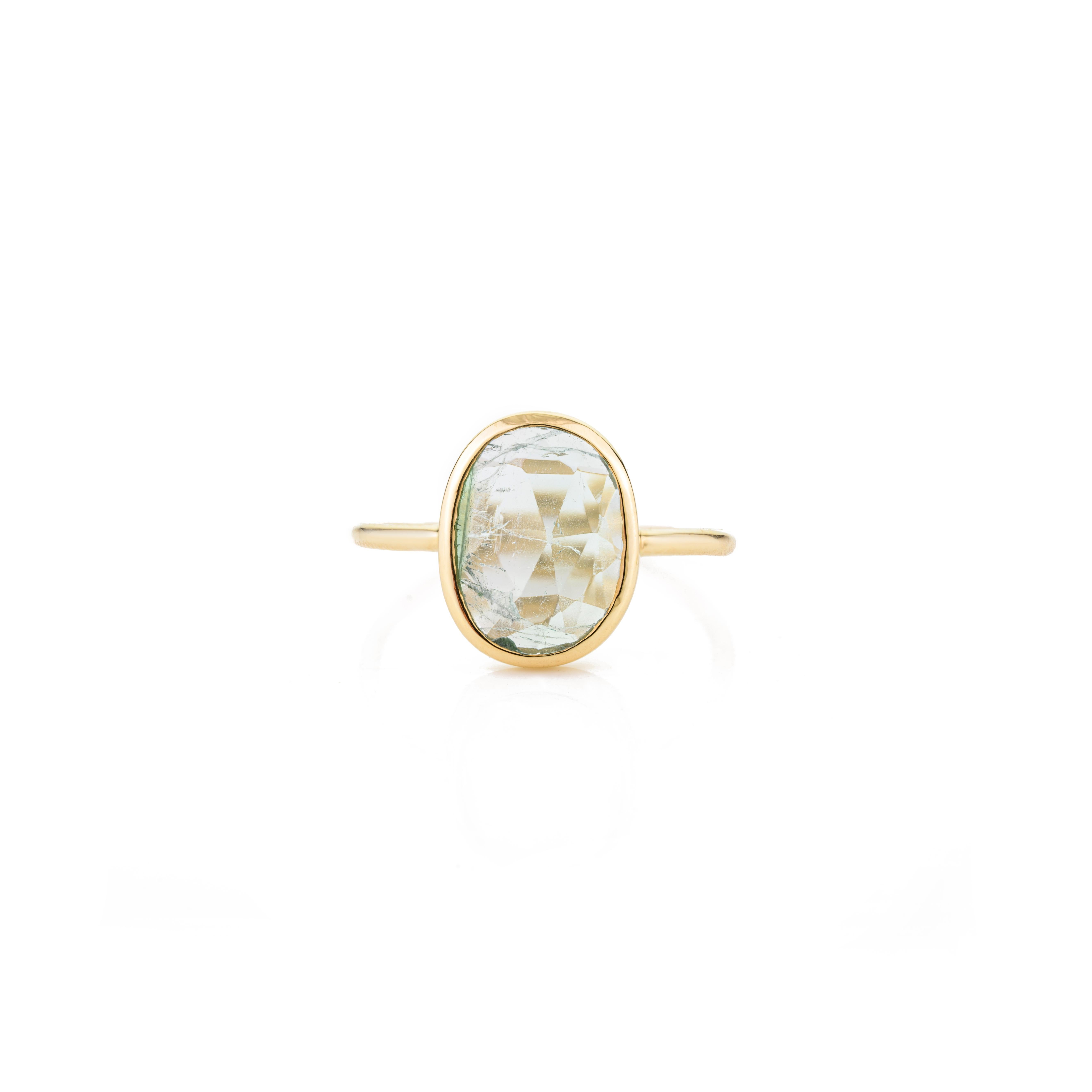 For Sale:  Uneven Cut Tourmaline Bezel Set Everyday Ring for Her in 18k Solid Yellow Gold 3
