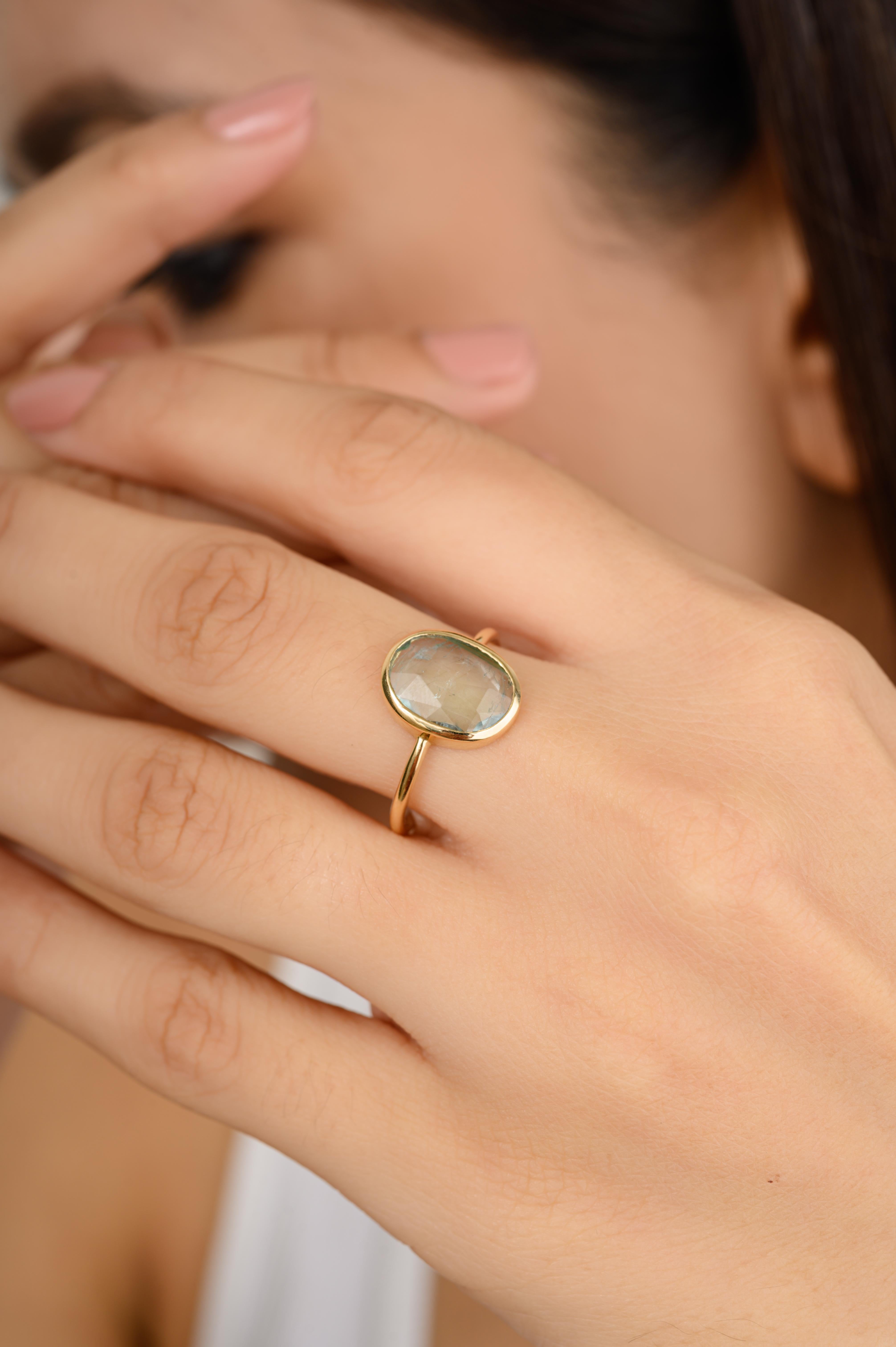 For Sale:  Uneven Cut Tourmaline Bezel Set Everyday Ring for Her in 18k Solid Yellow Gold 4