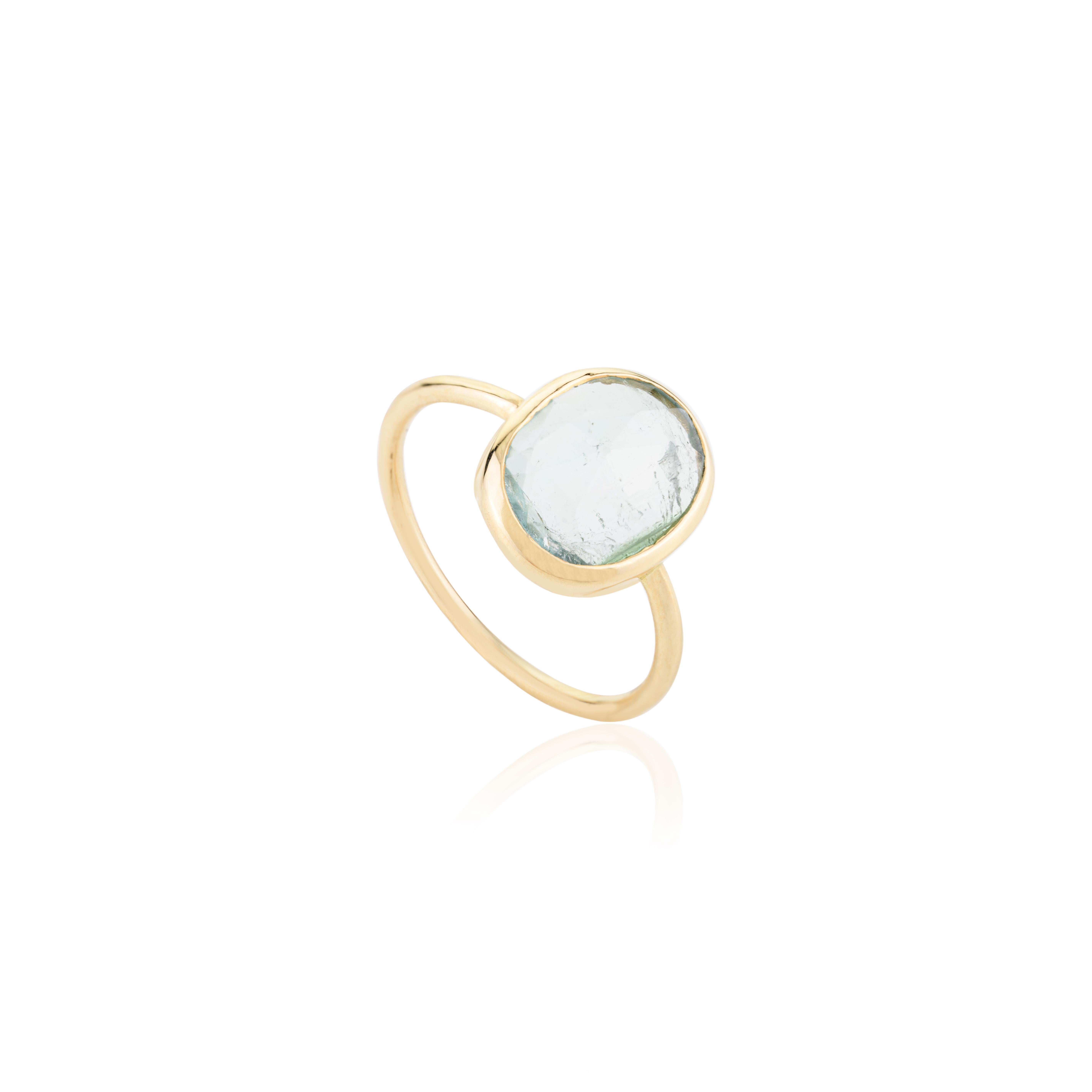 For Sale:  Uneven Cut Tourmaline Bezel Set Everyday Ring for Her in 18k Solid Yellow Gold 6