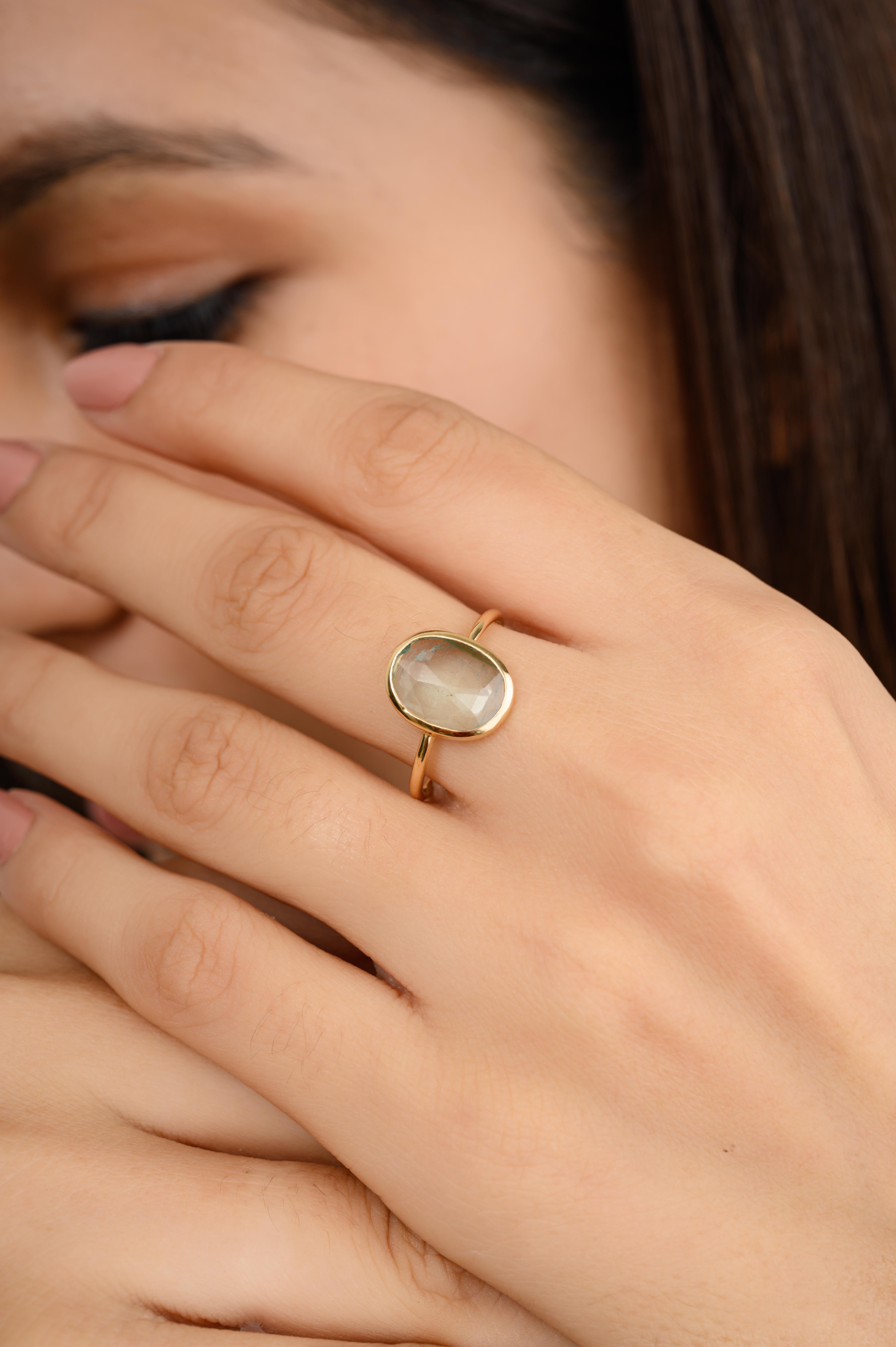 For Sale:  Uneven Cut Tourmaline Bezel Set Everyday Ring for Her in 18k Solid Yellow Gold 7