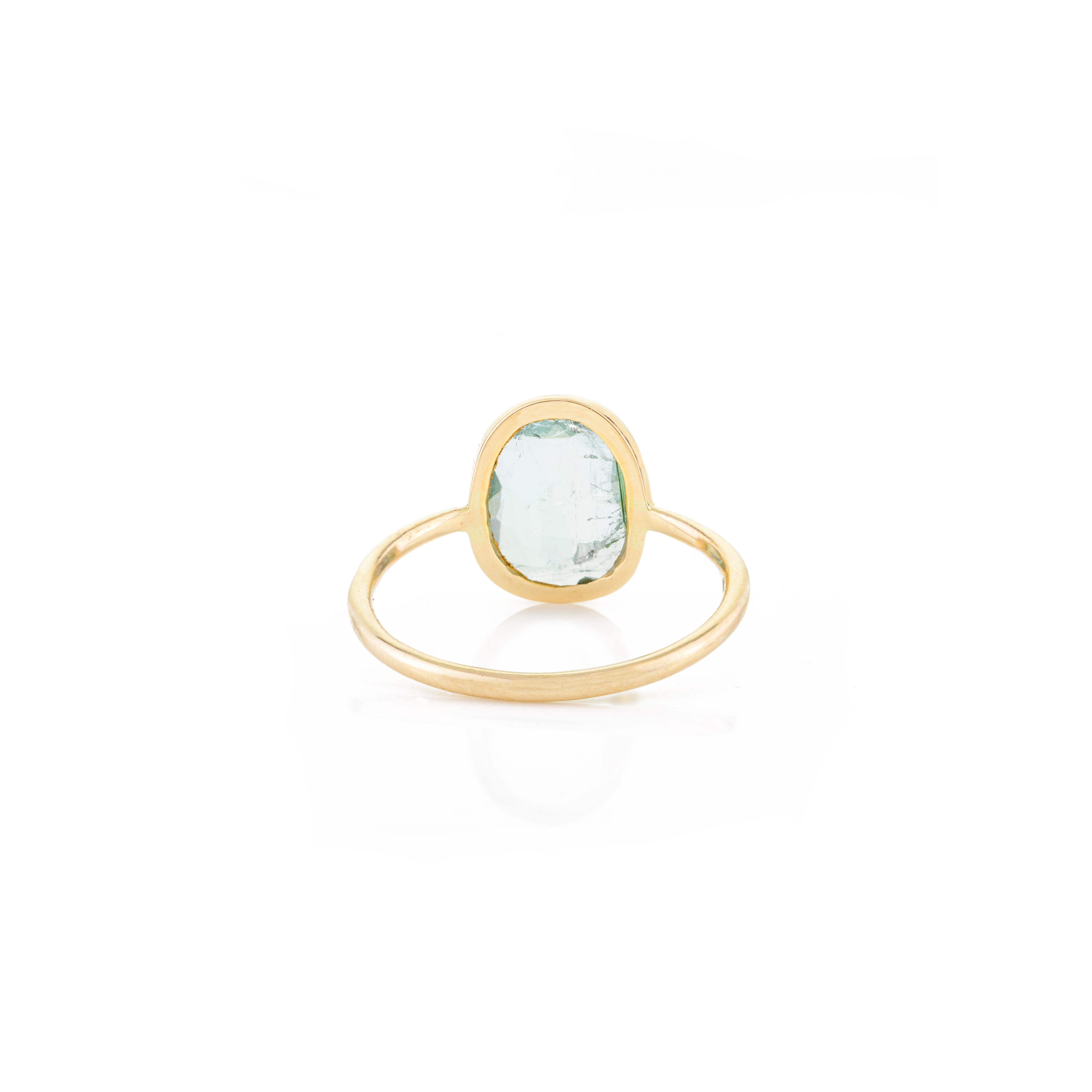For Sale:  Uneven Cut Tourmaline Bezel Set Everyday Ring for Her in 18k Solid Yellow Gold 8