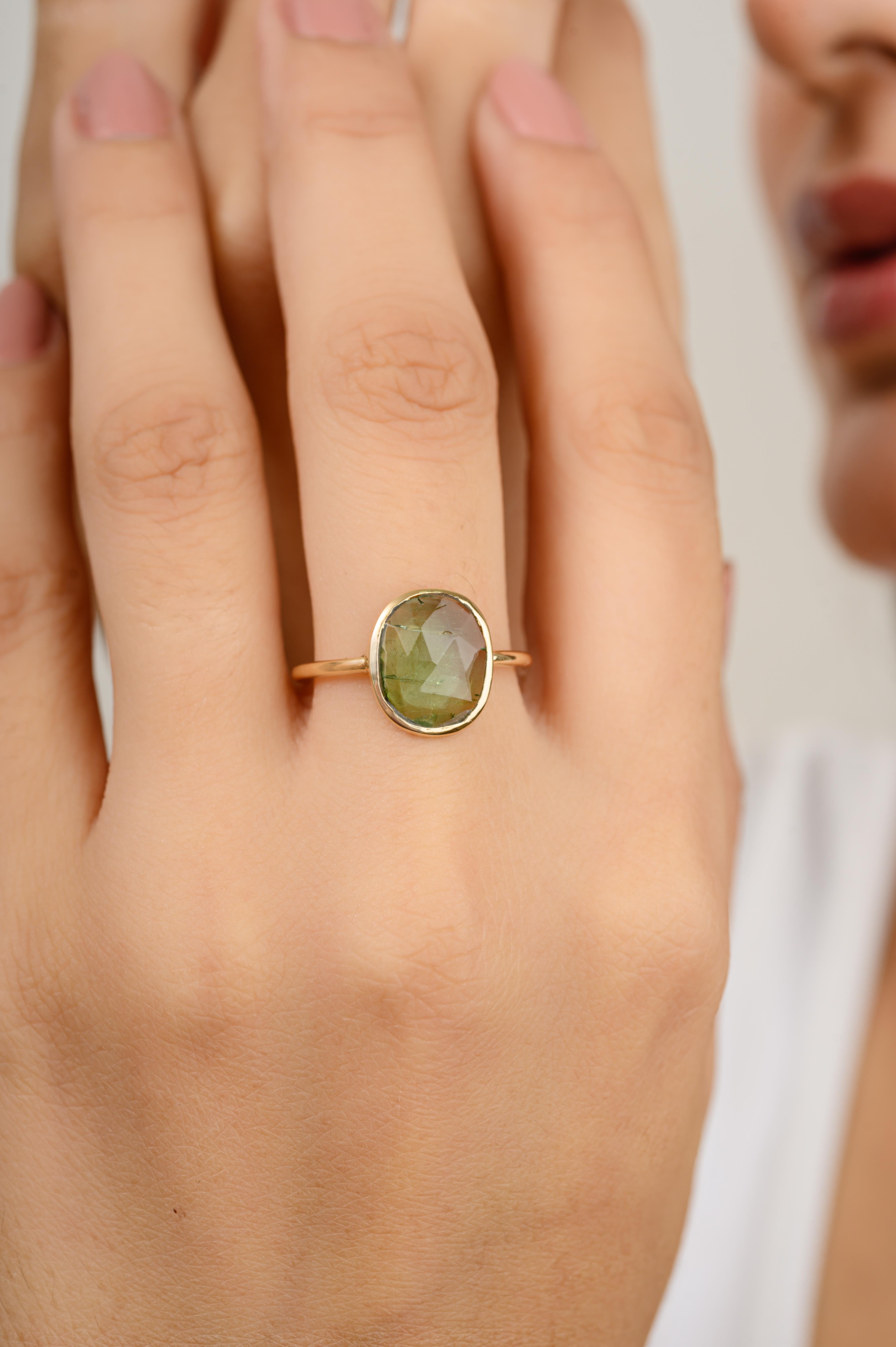En vente :  Bague de tous les jours en or jaune 18 carats avec une tourmaline à taille irrégulière et une seule pierre 5