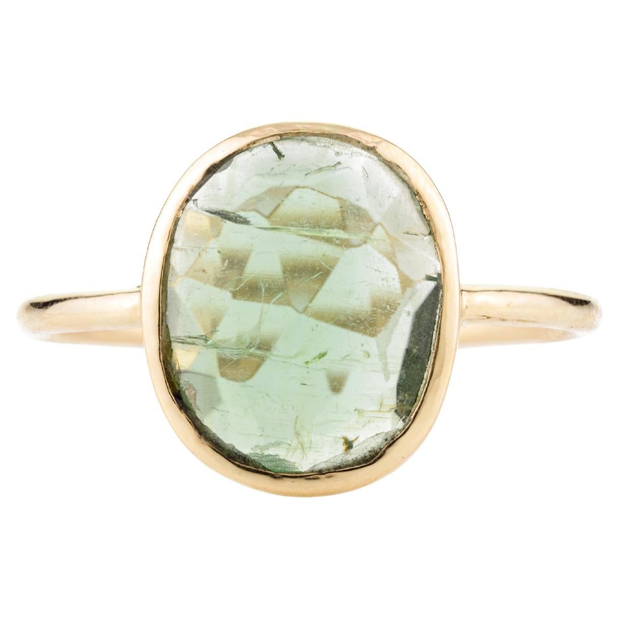 Uneven Cut Tourmaline Single Stone Everyday Ring in Solid 18k Yellow Gold