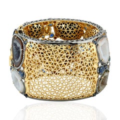 Uneven Geode Cuff With Blue sapphire & Pave Diamonds In 18K Yellow Gold & Silver