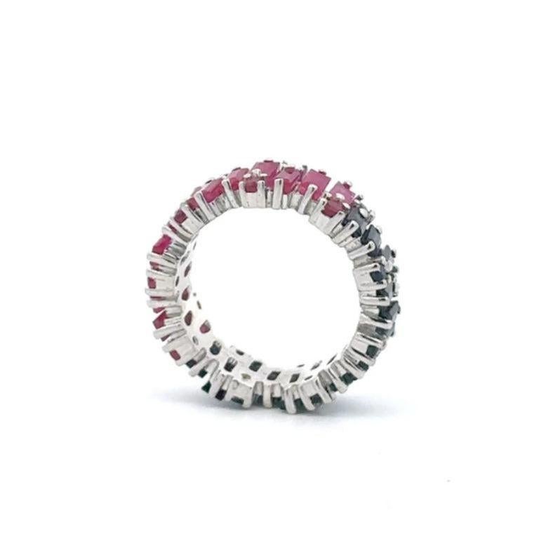 For Sale:  Uneven Ruby Sapphire Stackable Band Ring in 925 Silver Gift for Wife Jewelry 5