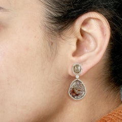 Uneven Shaped Ice Diamond Dangle Earrings Accented With Diamonds In 18k Gold