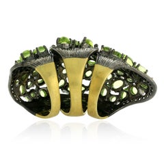 Uneven Shaped Peridot & Pave Diamonds Long Ring Made in 18k Gold & Silver