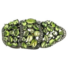 Langer Ring aus 18 Karat Gold und Silber mit unebenem Peridot und Pavé-Diamanten