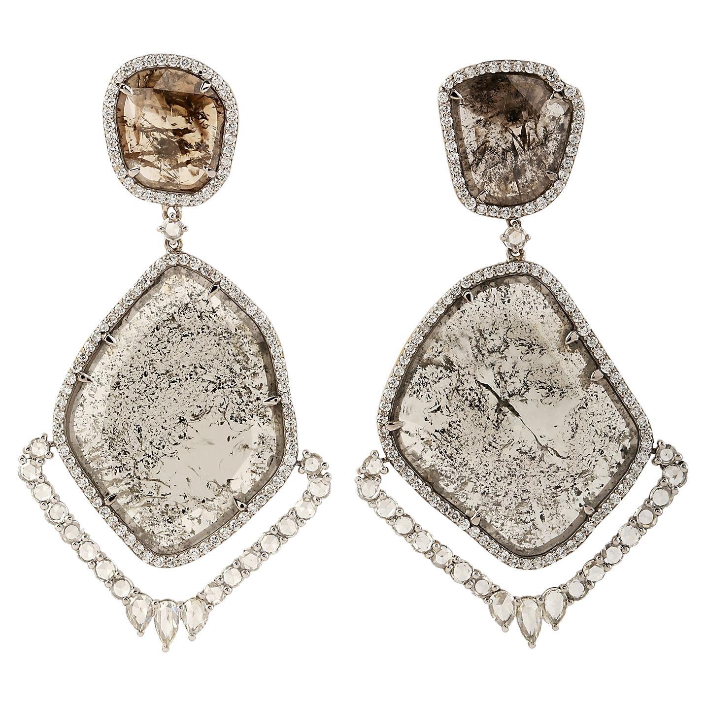 Uneven Shaped Sliced Ice Diamonds Dangle Earrings For Sale