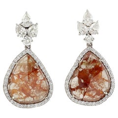 Uneven Shaped Sliced Ice Diamonds Dangle Earrings made In 18k White Gold
