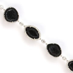 Uneven Sliced Geode Bracelet with Pave Diamonds Made in 14k White Gold