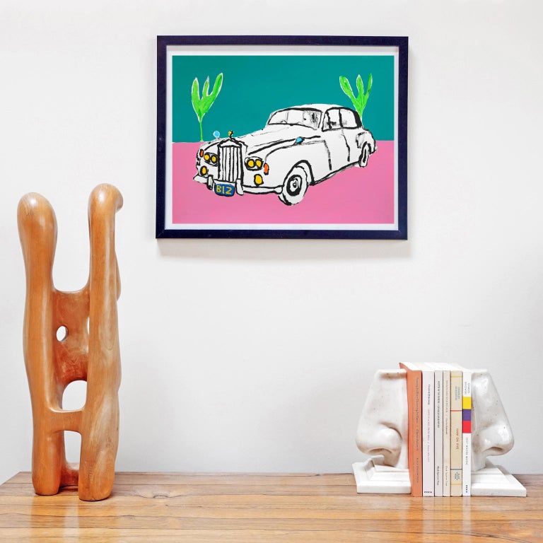 English 'Unfinished Business' Car Painting by Alan Fears Acrylic on Paper For Sale