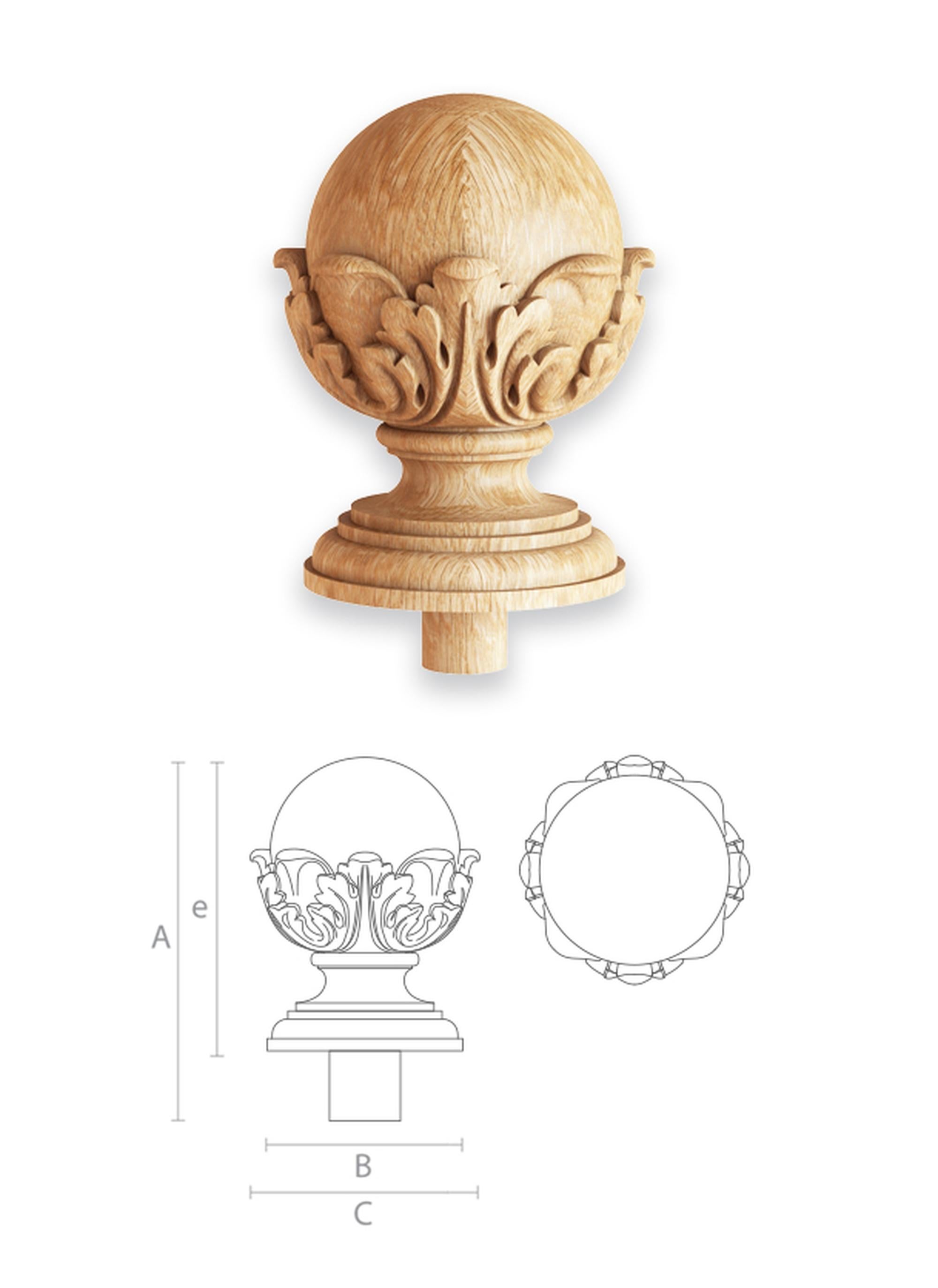Classical Greek Unfinished Decorative Carved Newel Post Topper 'Set of 4', Top for the Stair For Sale