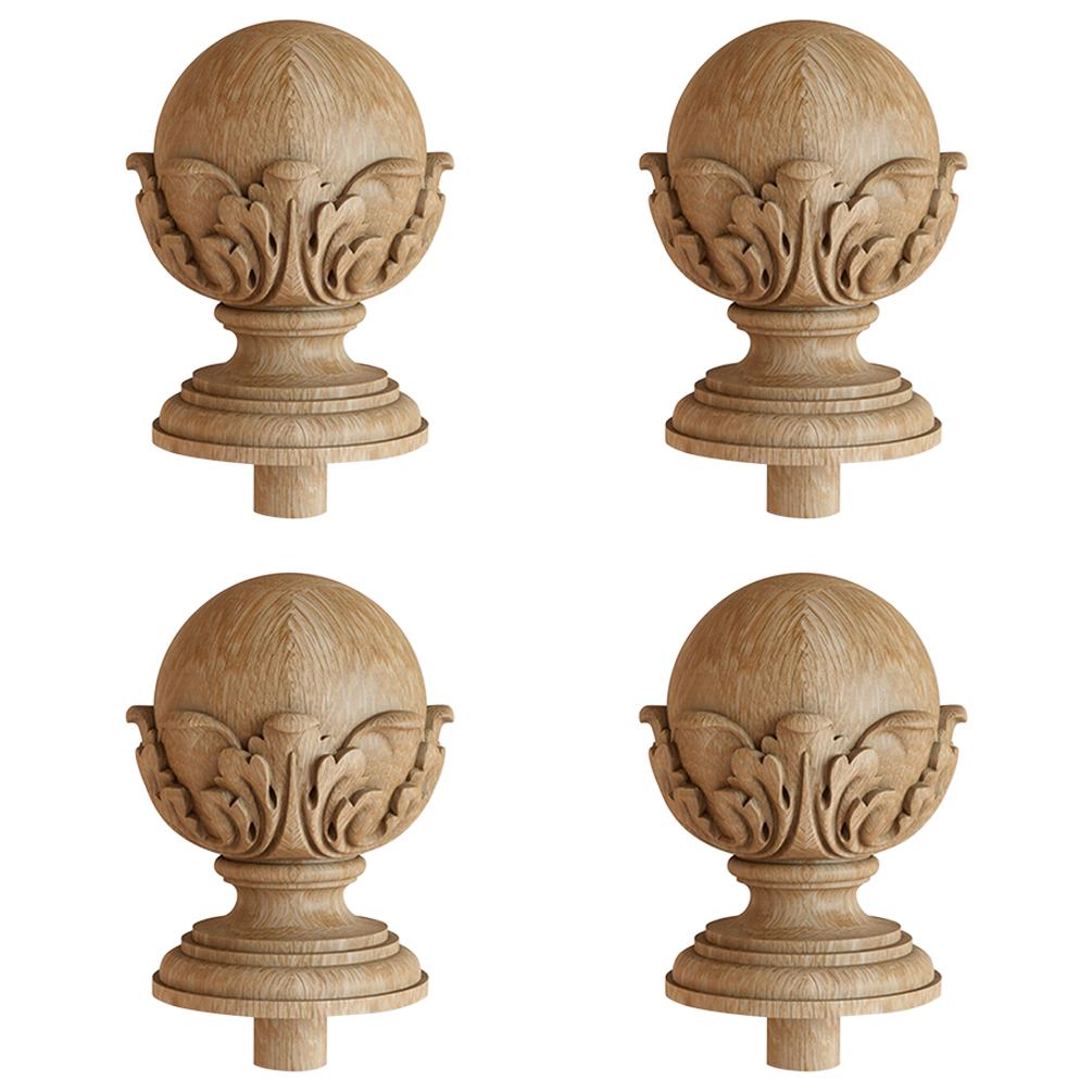 Unfinished Decorative Carved Newel Post Topper 'Set of 4', Top for the Stair For Sale
