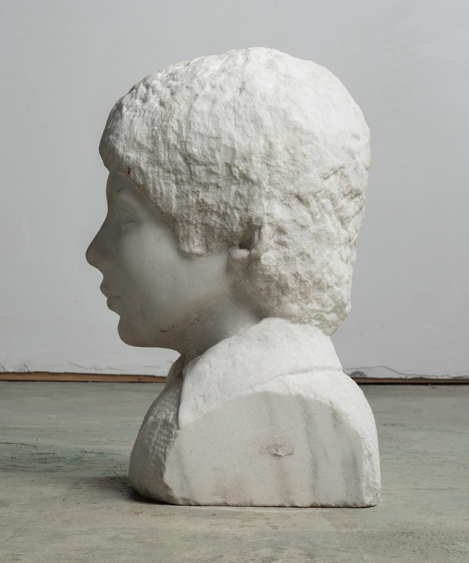 Hand-Carved Unfinished Marble Bust, circa 19th Century