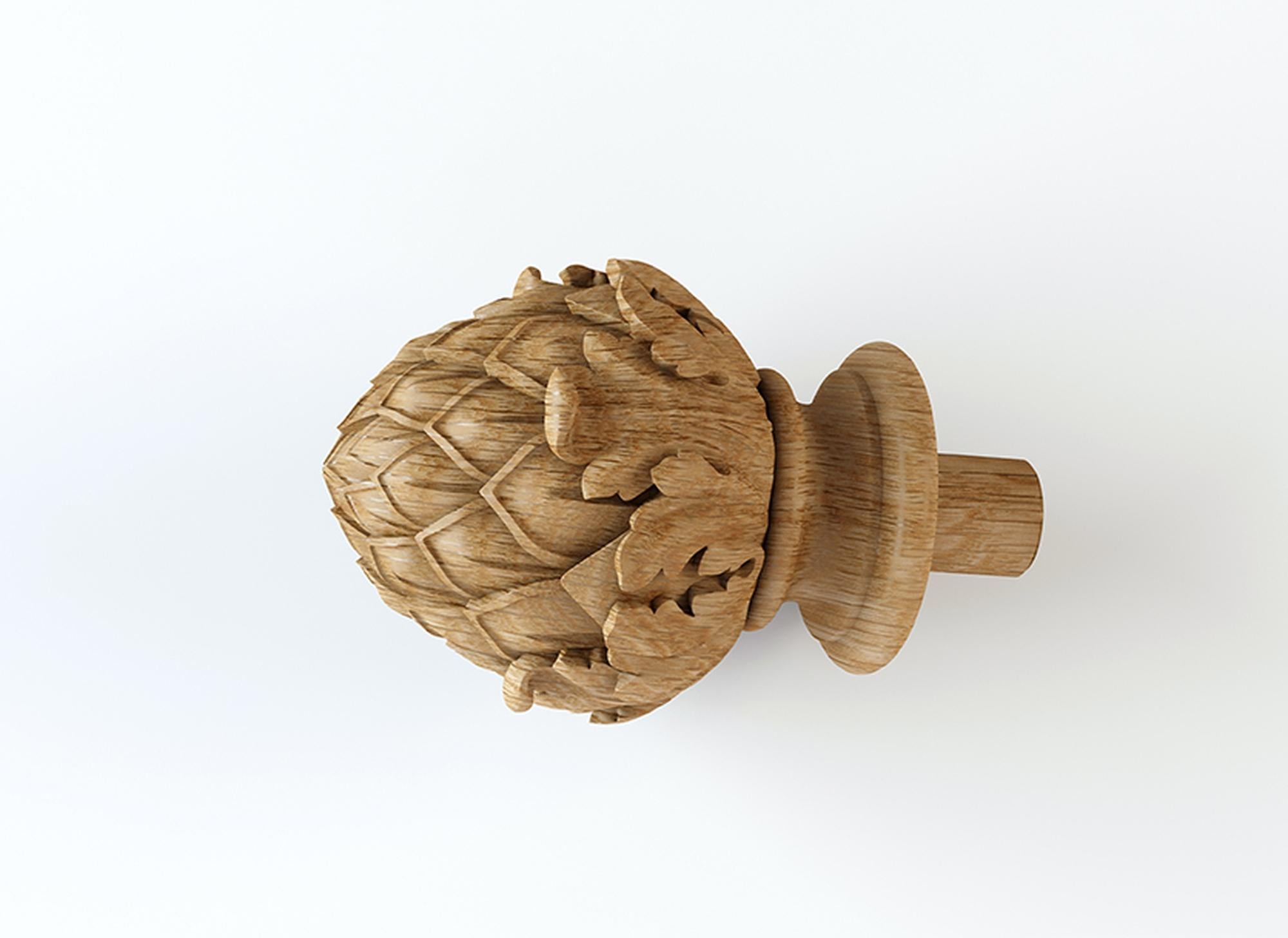 Woodwork Unfinished Ornamental Carved Newel Post Topper 'Set of 4', Artichoke in Acanthus For Sale