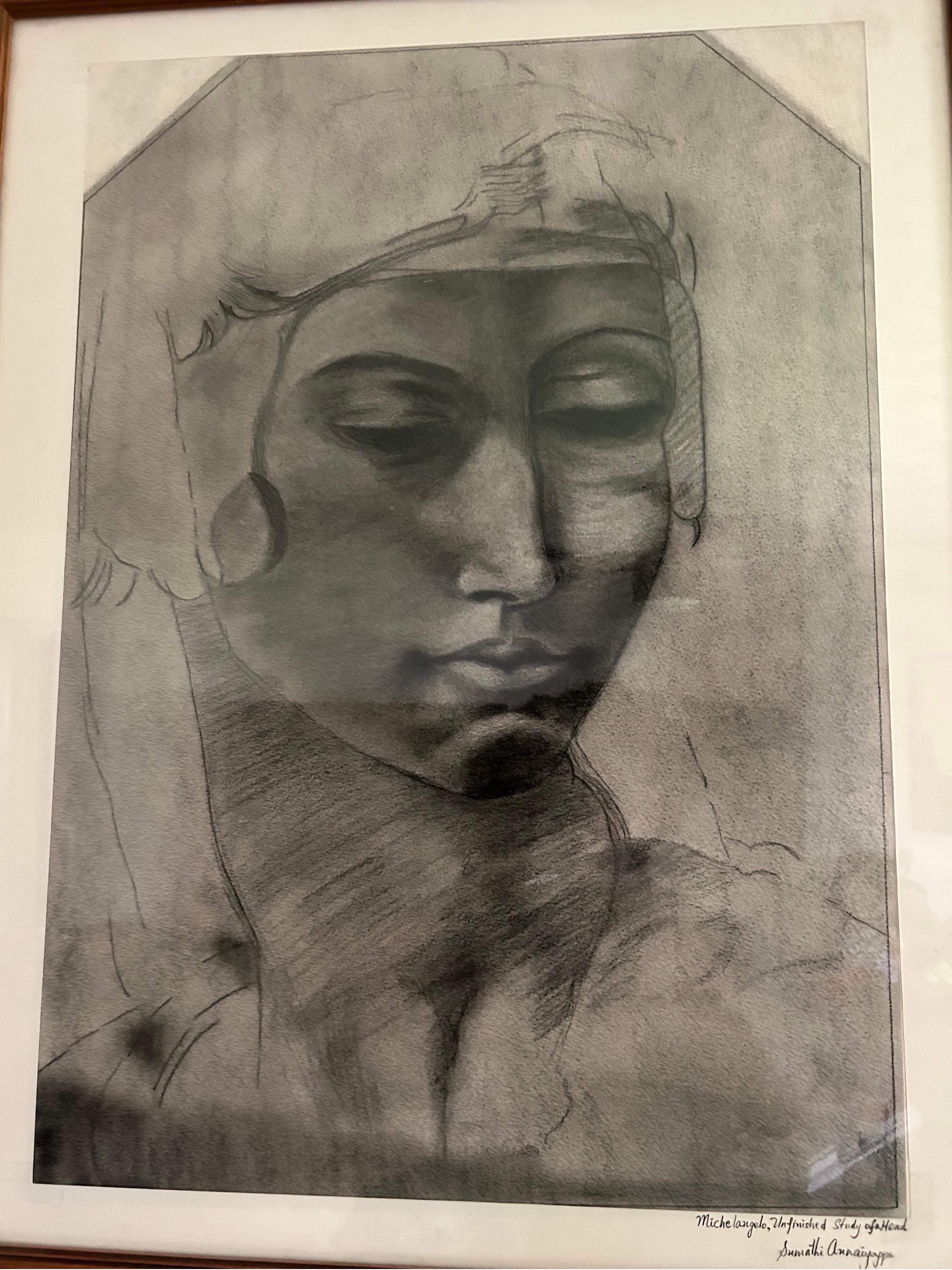 Renaissance Unfinished study of head, Michelangelo sketch For Sale