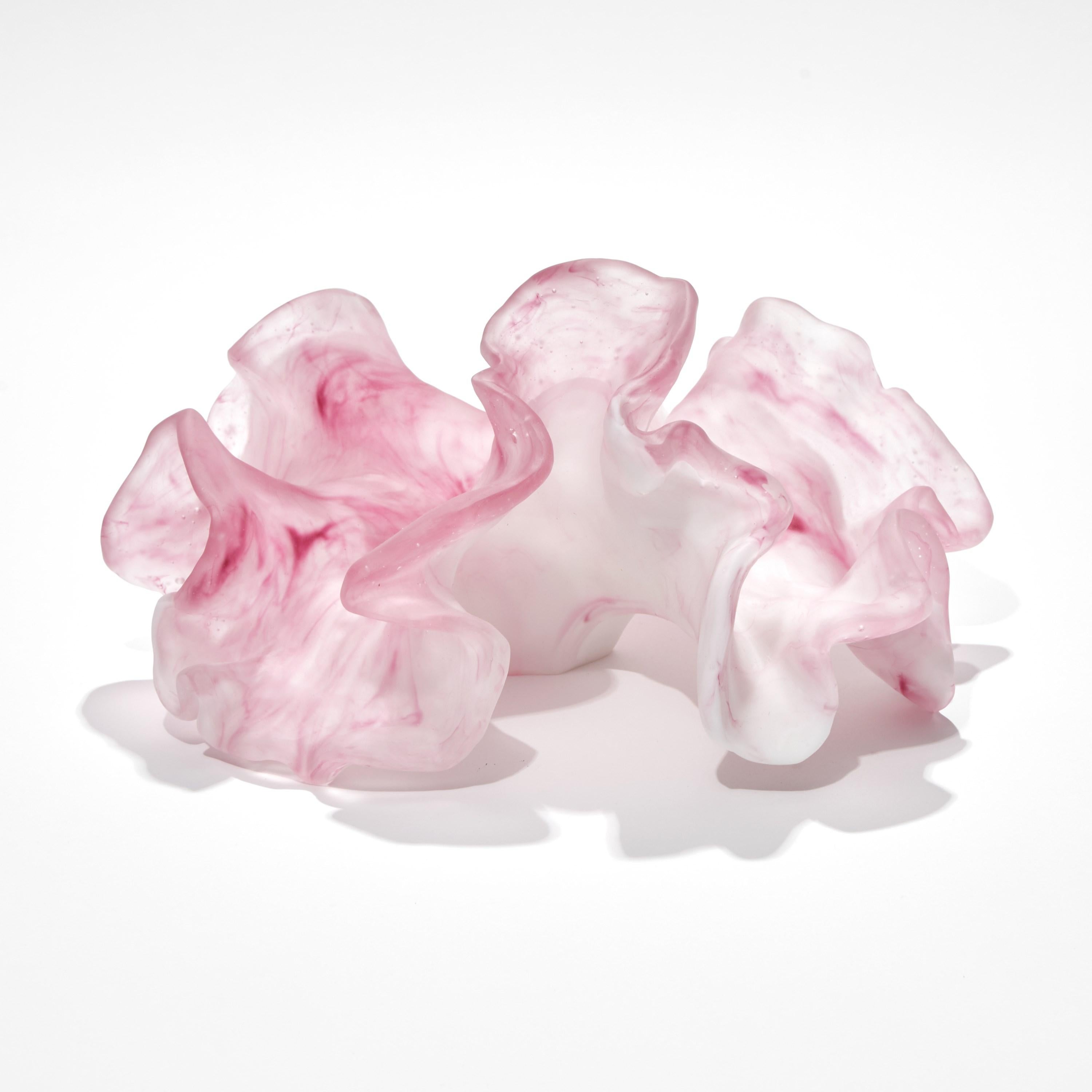 Organic Modern Unfolded Change, Unique Pink & White Cast Glass Sculpture by Monette Larsen For Sale