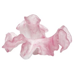 Unfolded Change, Unique Pink & White Cast Glass Sculpture by Monette Larsen