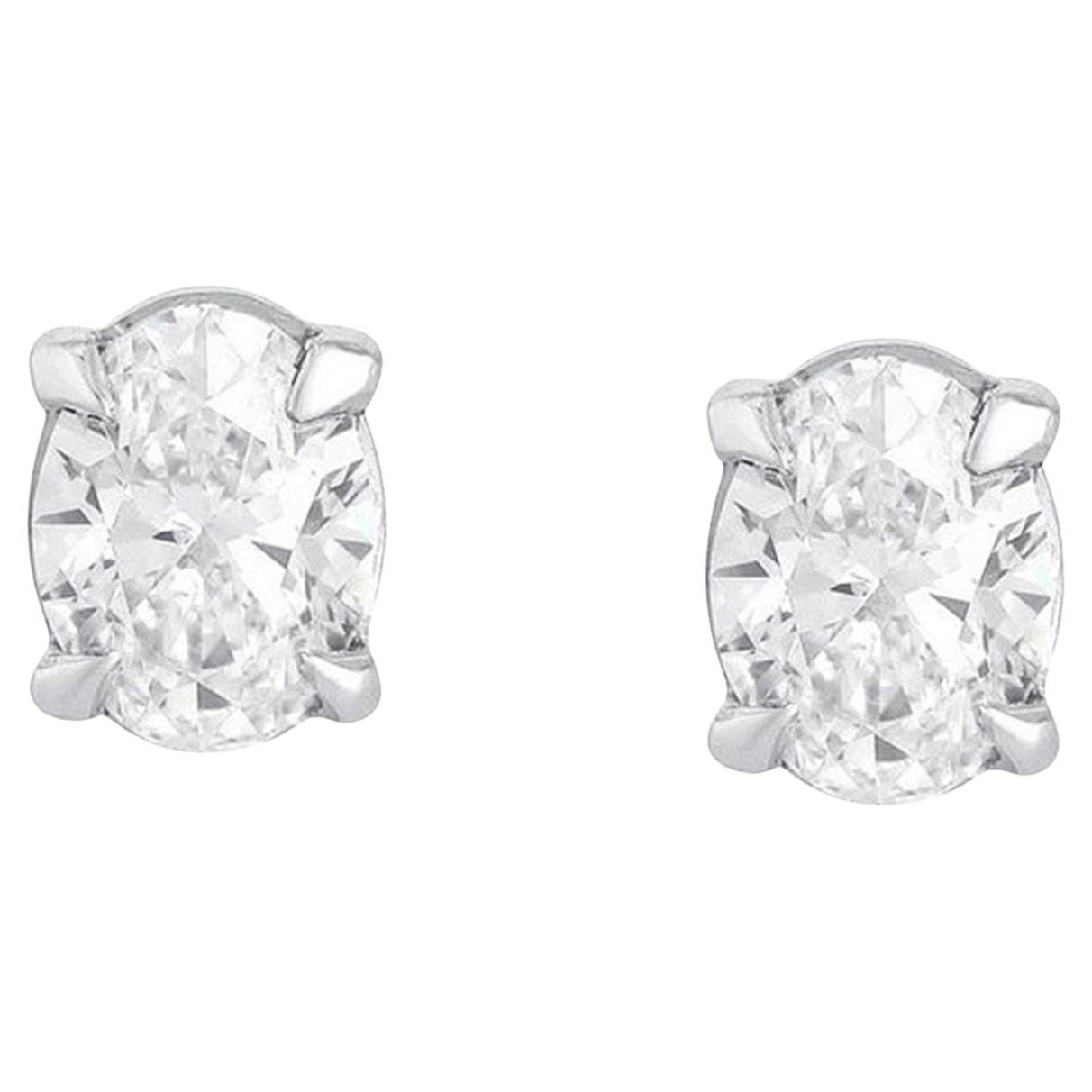 0.38ct Oval Fancy Diamond 14K Yellow Gold Stud Earrings For Sale