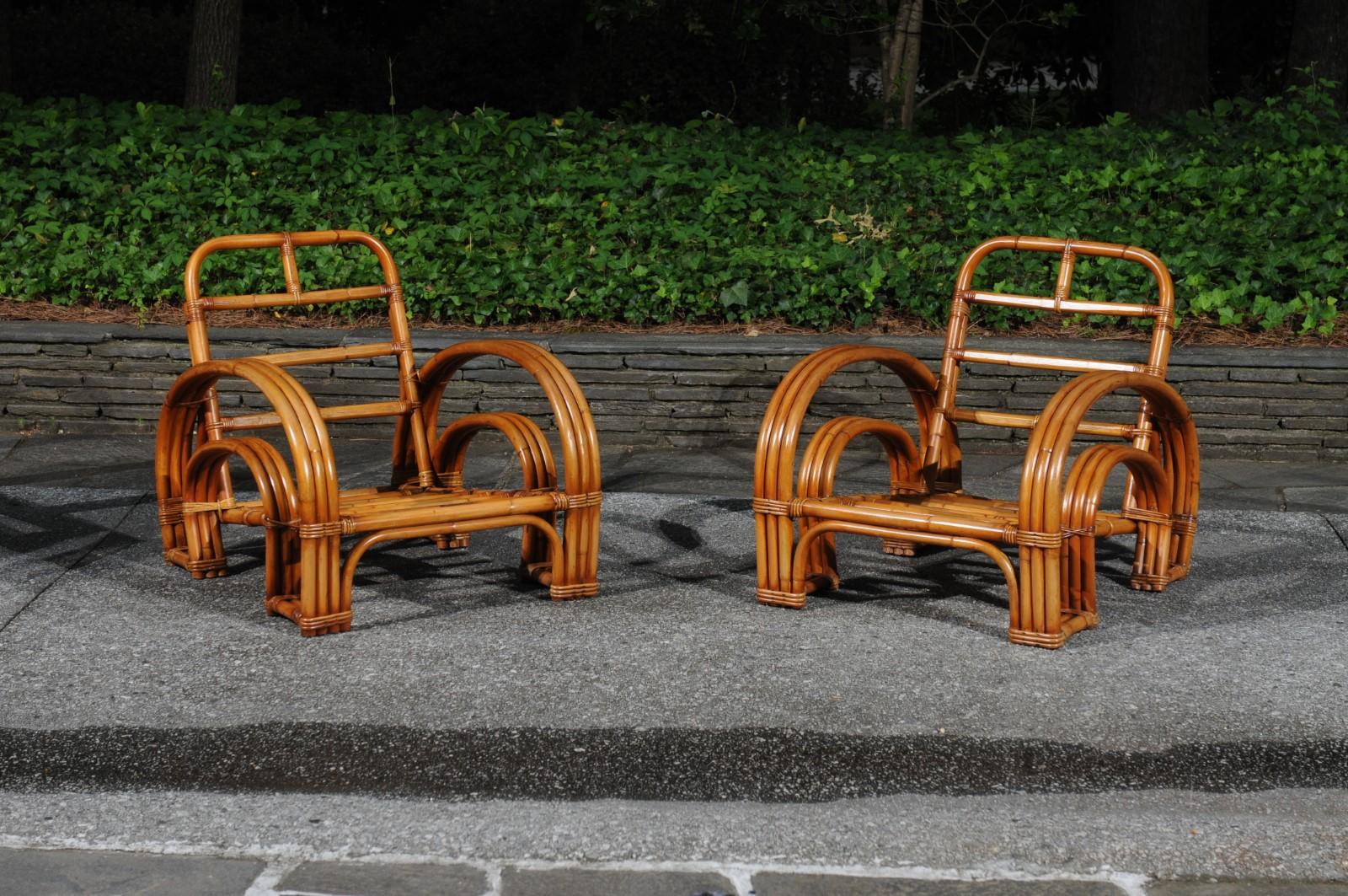 Unforgettable Pair of Art Deco Rattan and Cane Double Horseshoe Loungers  For Sale 10