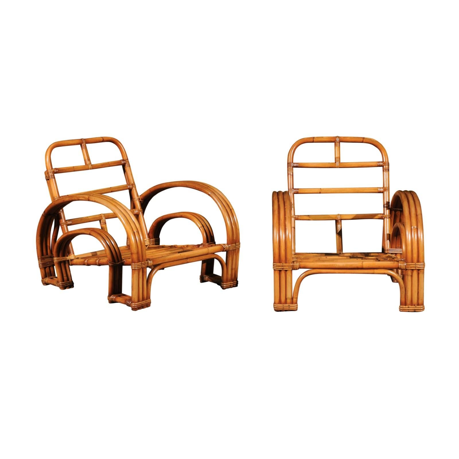 Unforgettable Pair of Art Deco Rattan and Cane Double Horseshoe Loungers  For Sale 14