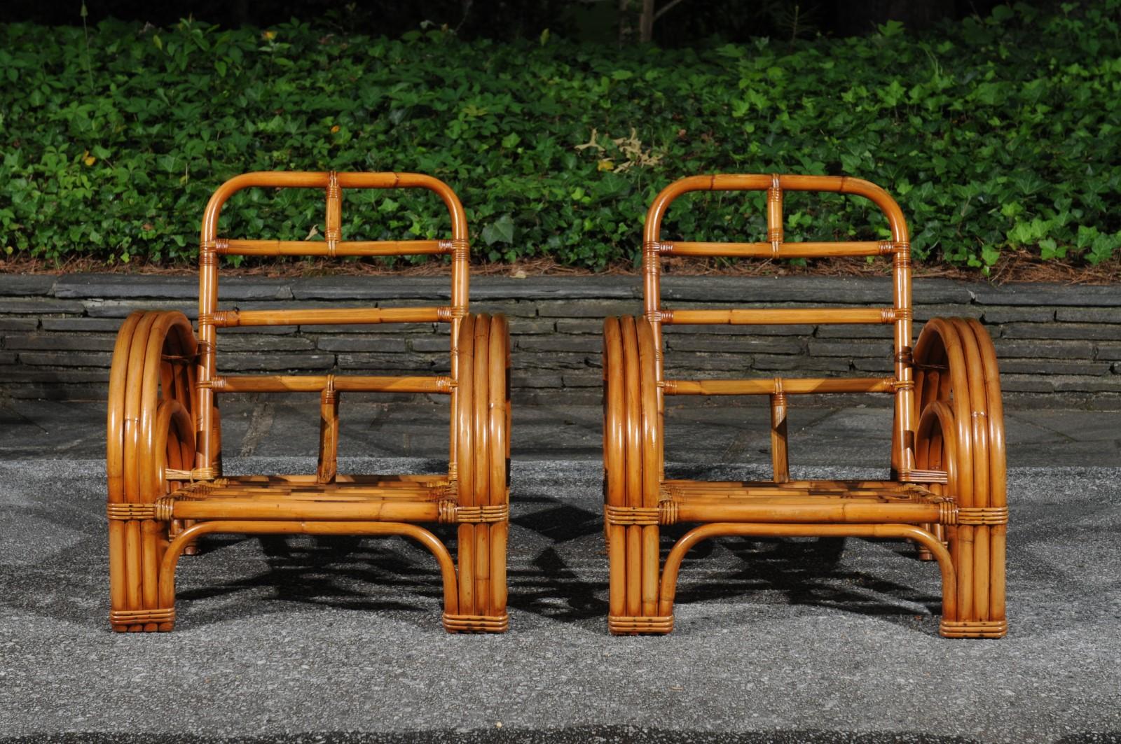 Unforgettable Pair of Art Deco Rattan and Cane Double Horseshoe Loungers  For Sale 1