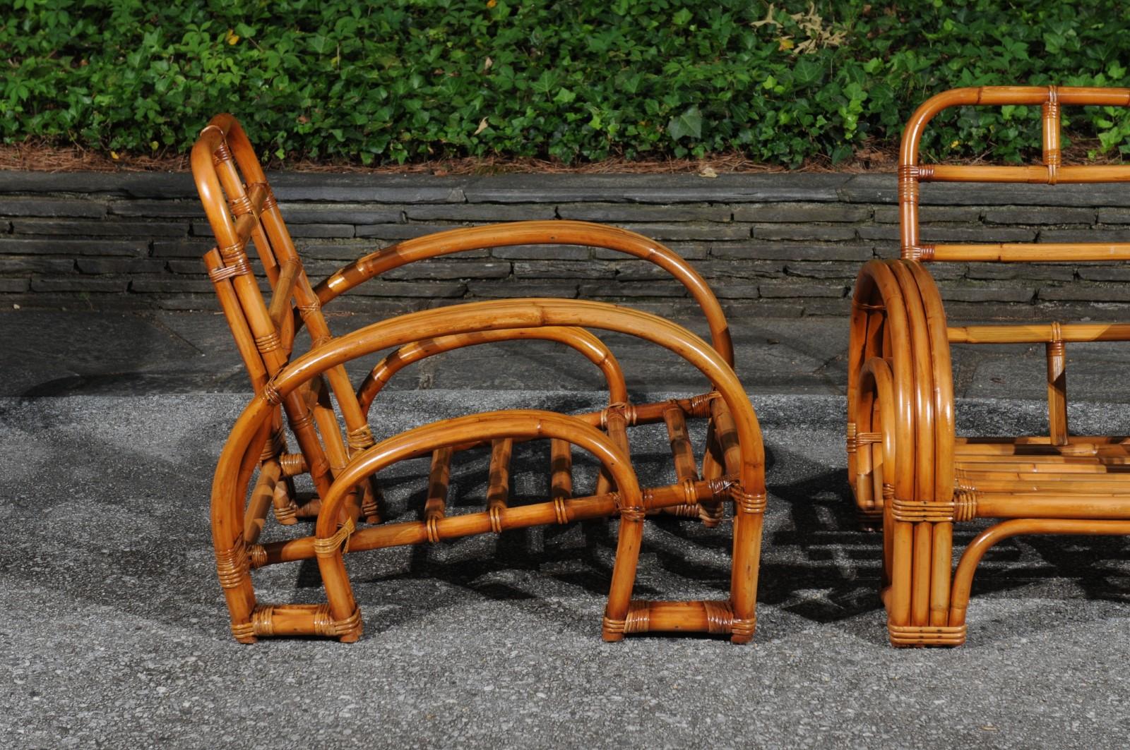 Unforgettable Pair of Art Deco Rattan and Cane Double Horseshoe Loungers  For Sale 2