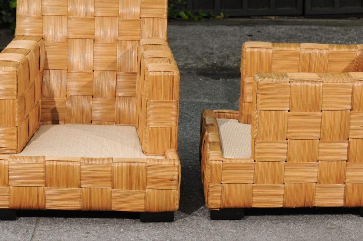 Paire inoubliable de fauteuils club en rotin Block Island de John Hutton pour Donghia  en vente 11