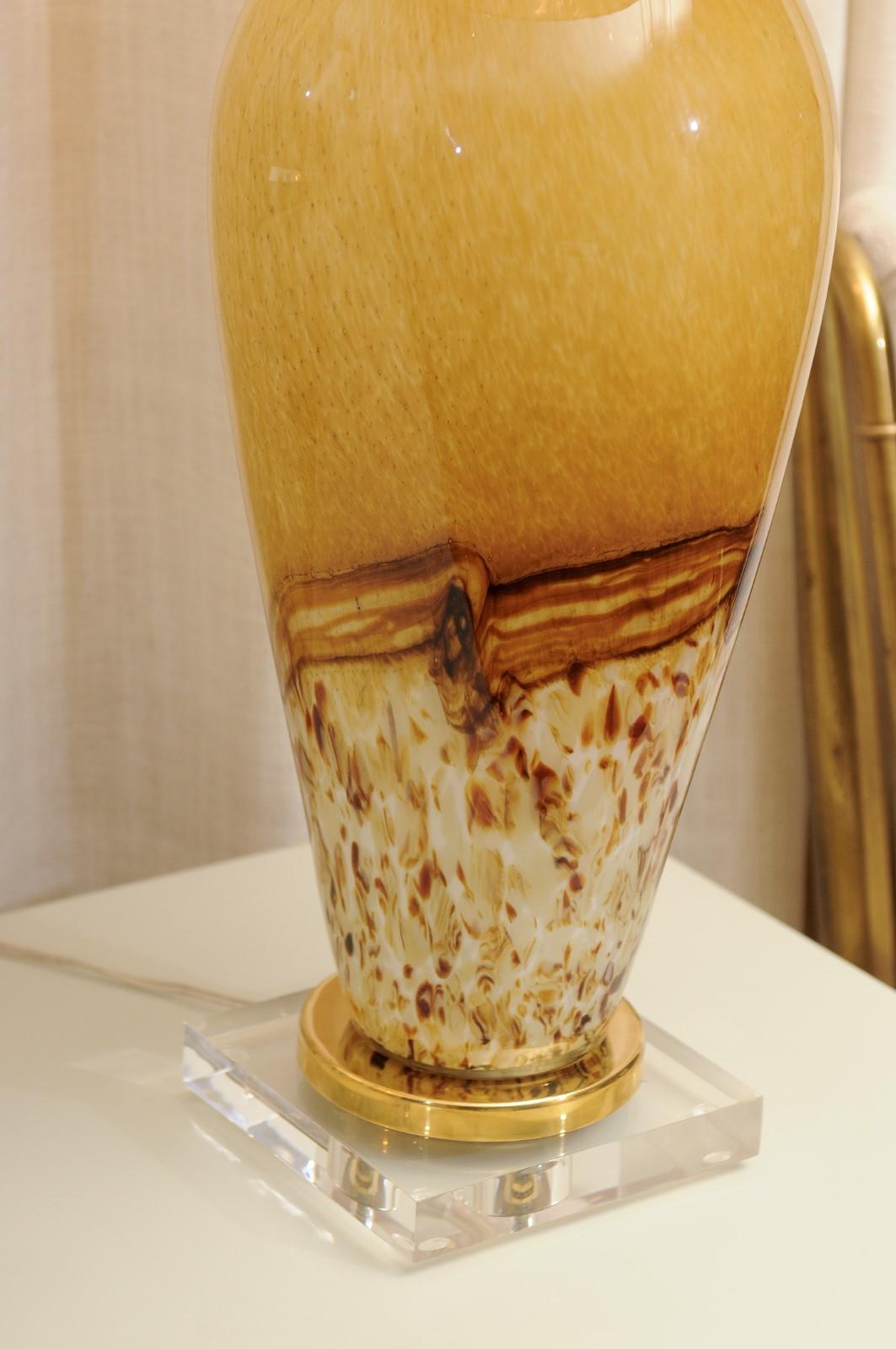 Unforgettable Pair of Chocolate, Saffron and Cream Custom Murano Lamps  8